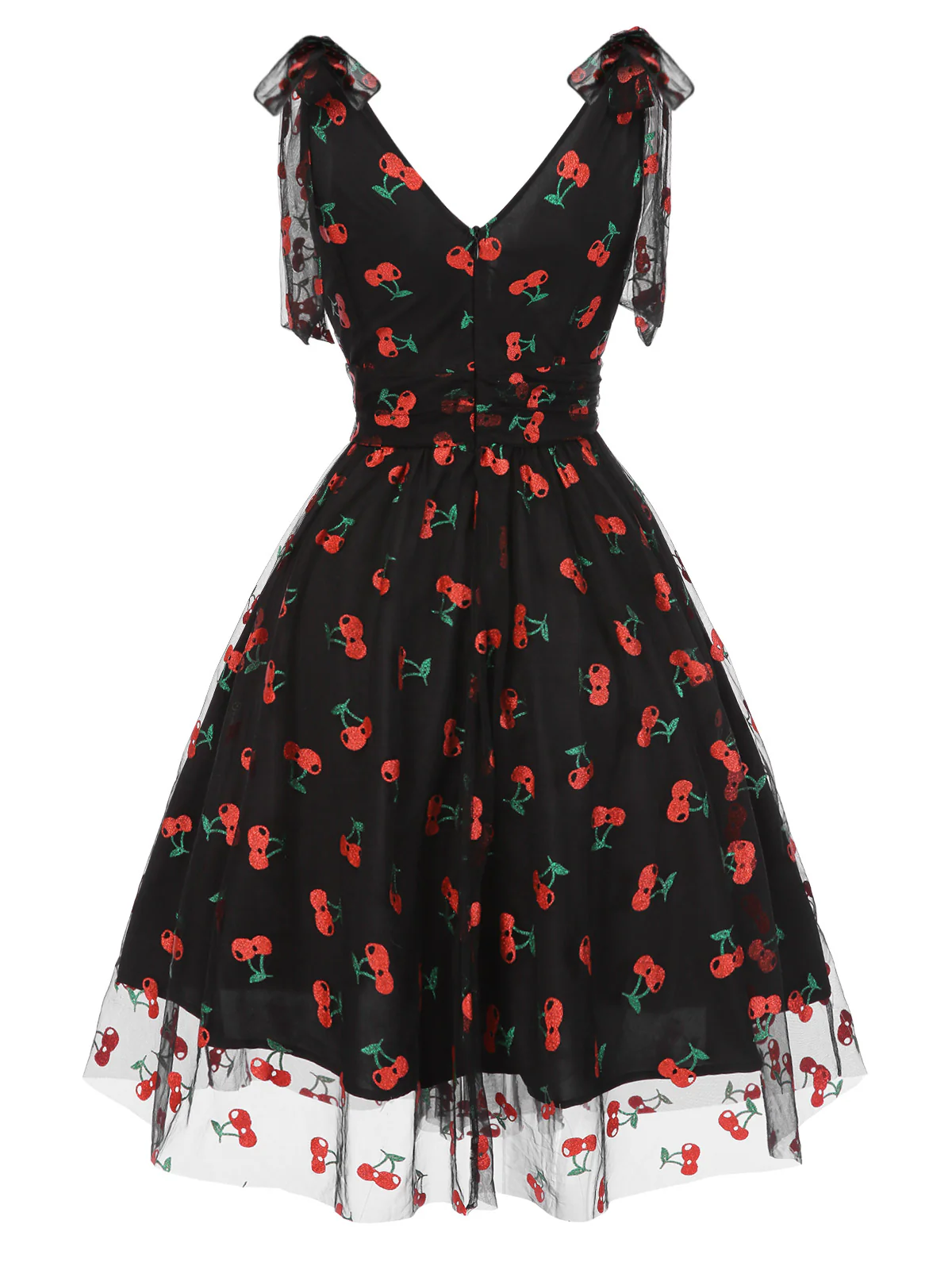 Black 1950s Cherry Mesh Swing Dress - Image 4