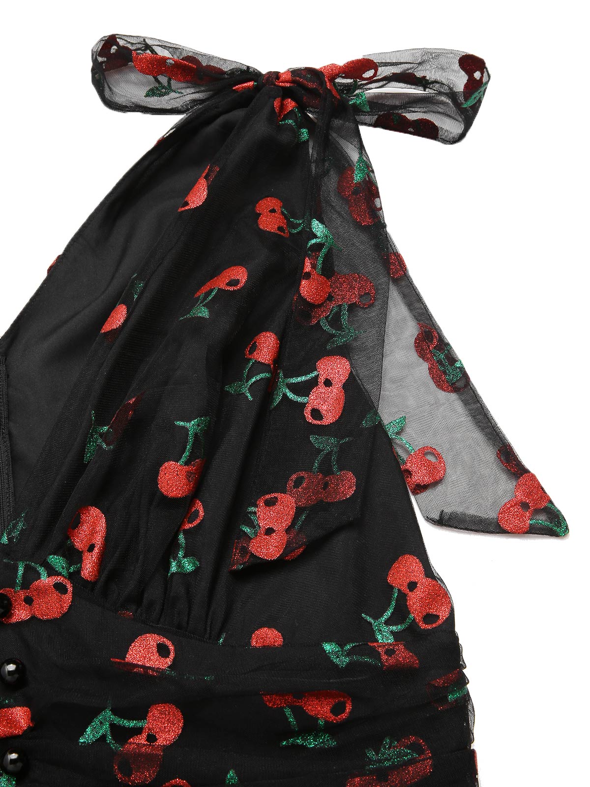 Black 1950s Cherry Mesh Swing Dress - Image 5