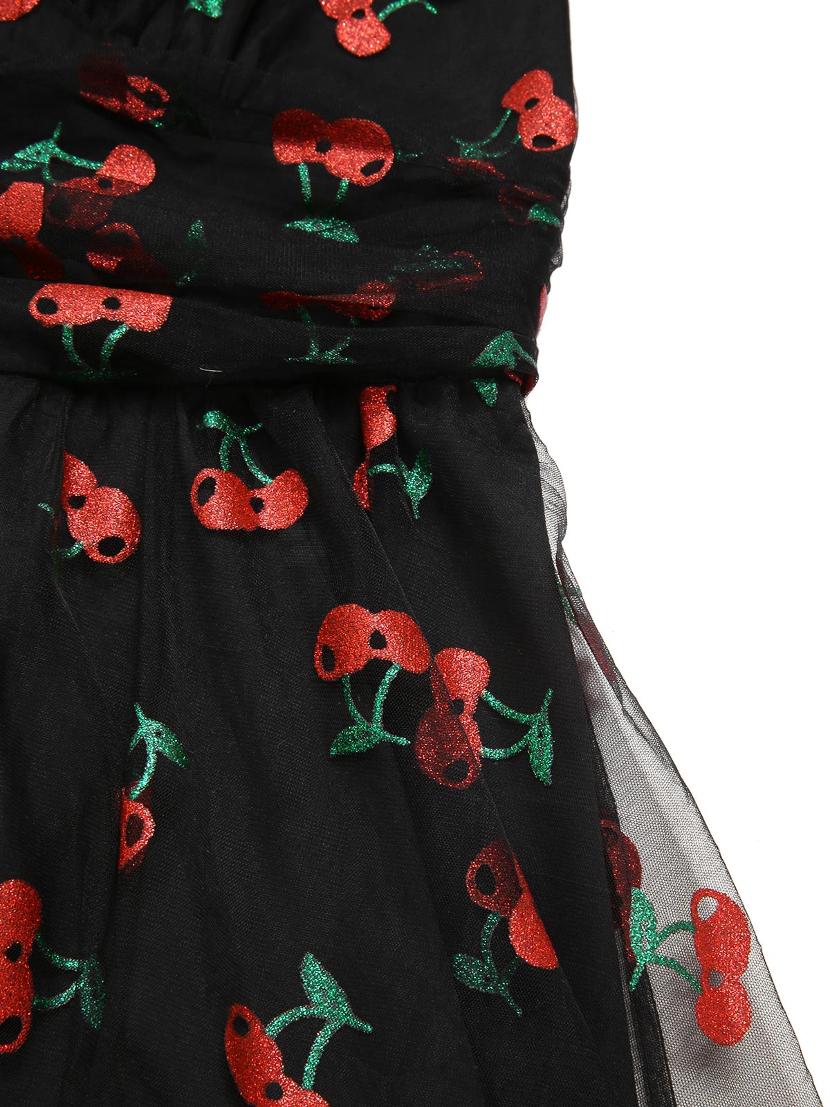 Black 1950s Cherry Mesh Swing Dress - Image 6