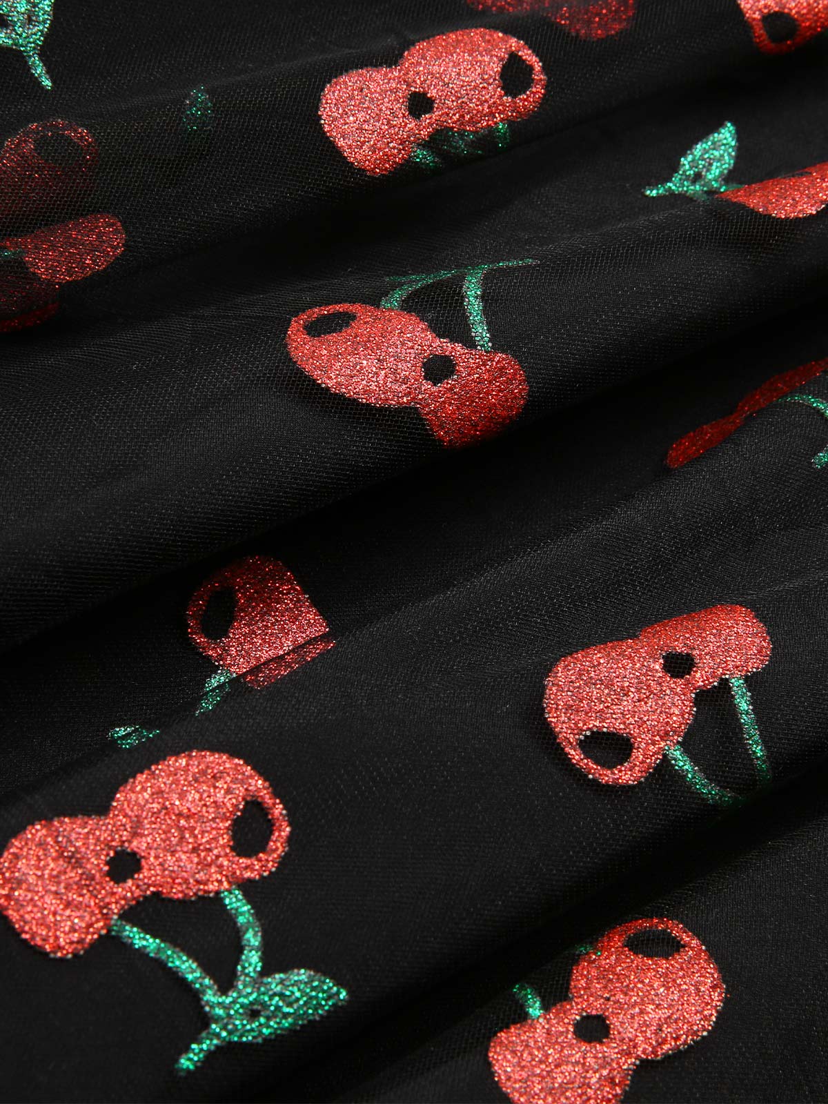 Black 1950s Cherry Mesh Swing Dress - Image 7