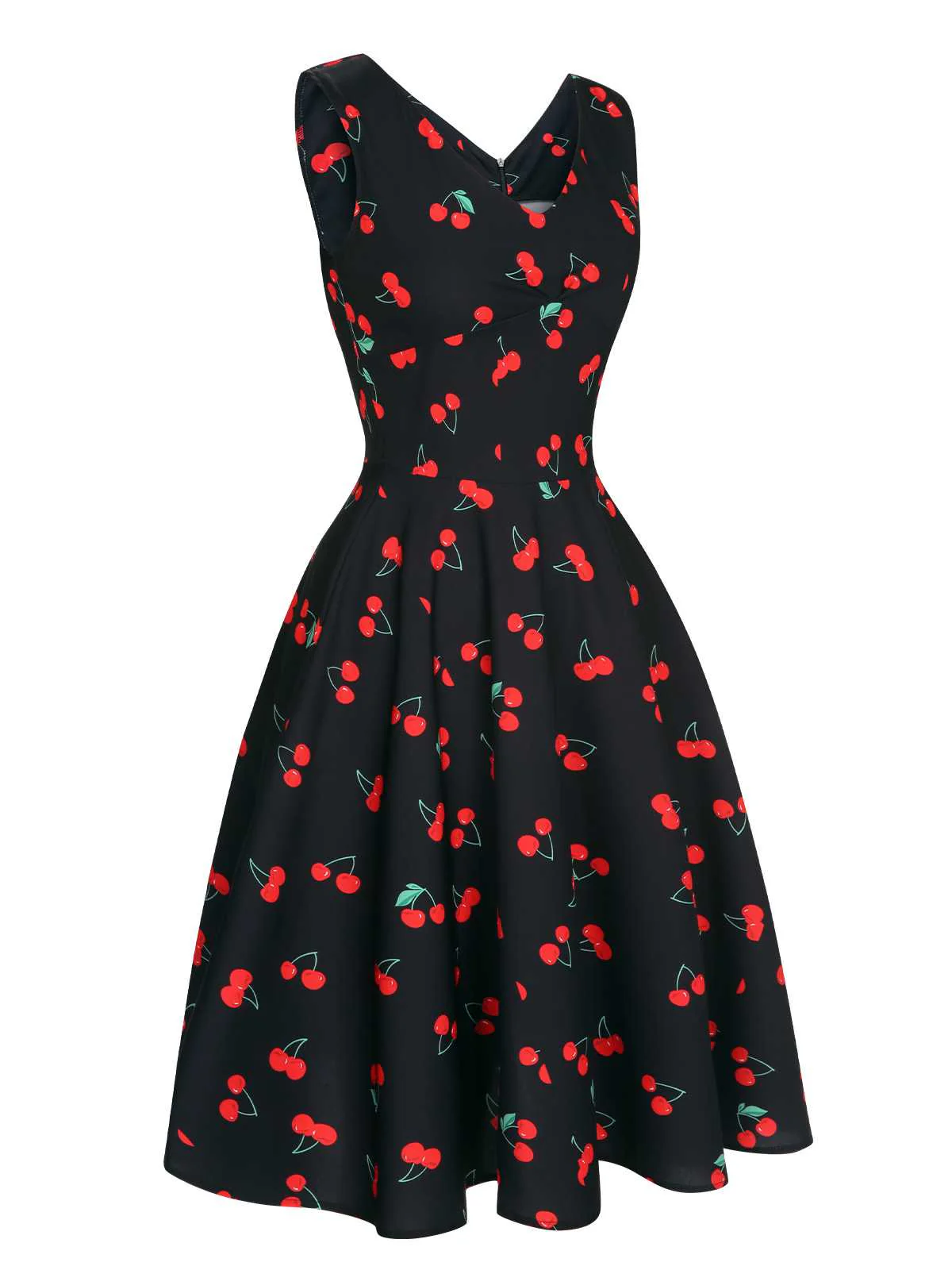 Black 1950s Cherry Sleeveless Dress - Image 2