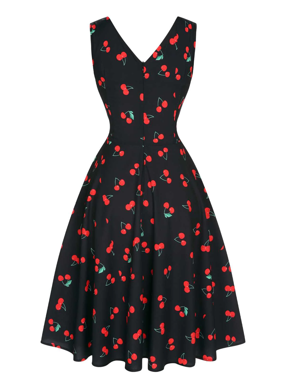 Black 1950s Cherry Sleeveless Dress - Image 3