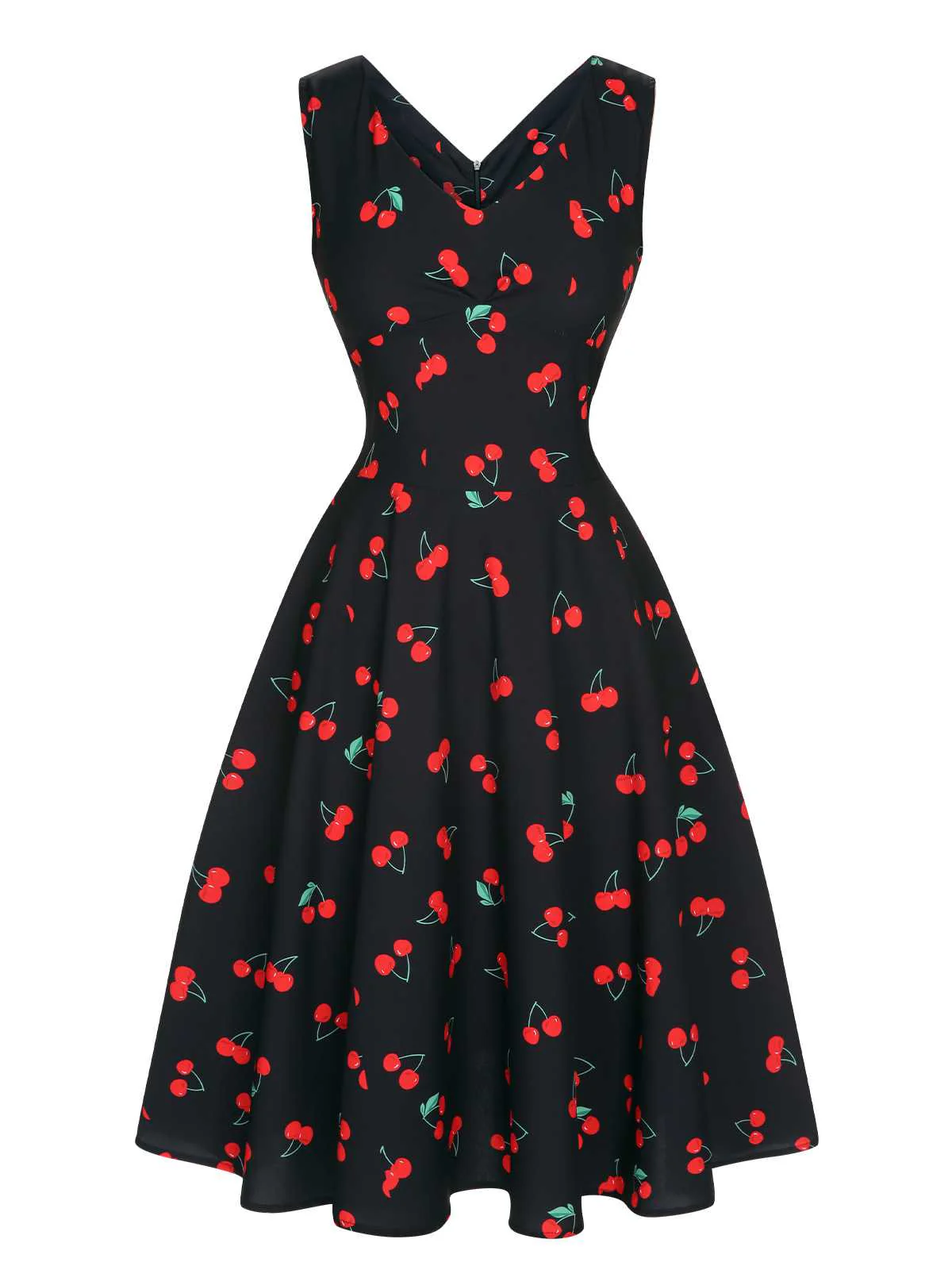 Black 1950s Cherry Sleeveless Dress - Image 5