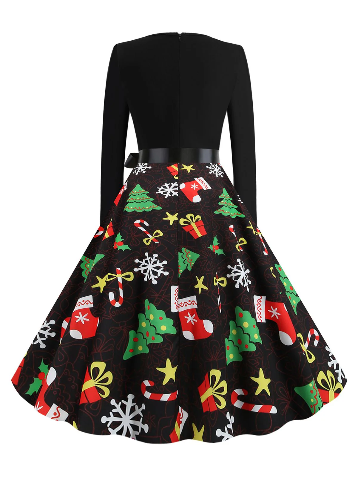 Black 1950s Christmas Gift Tree Belted Dress - Image 3