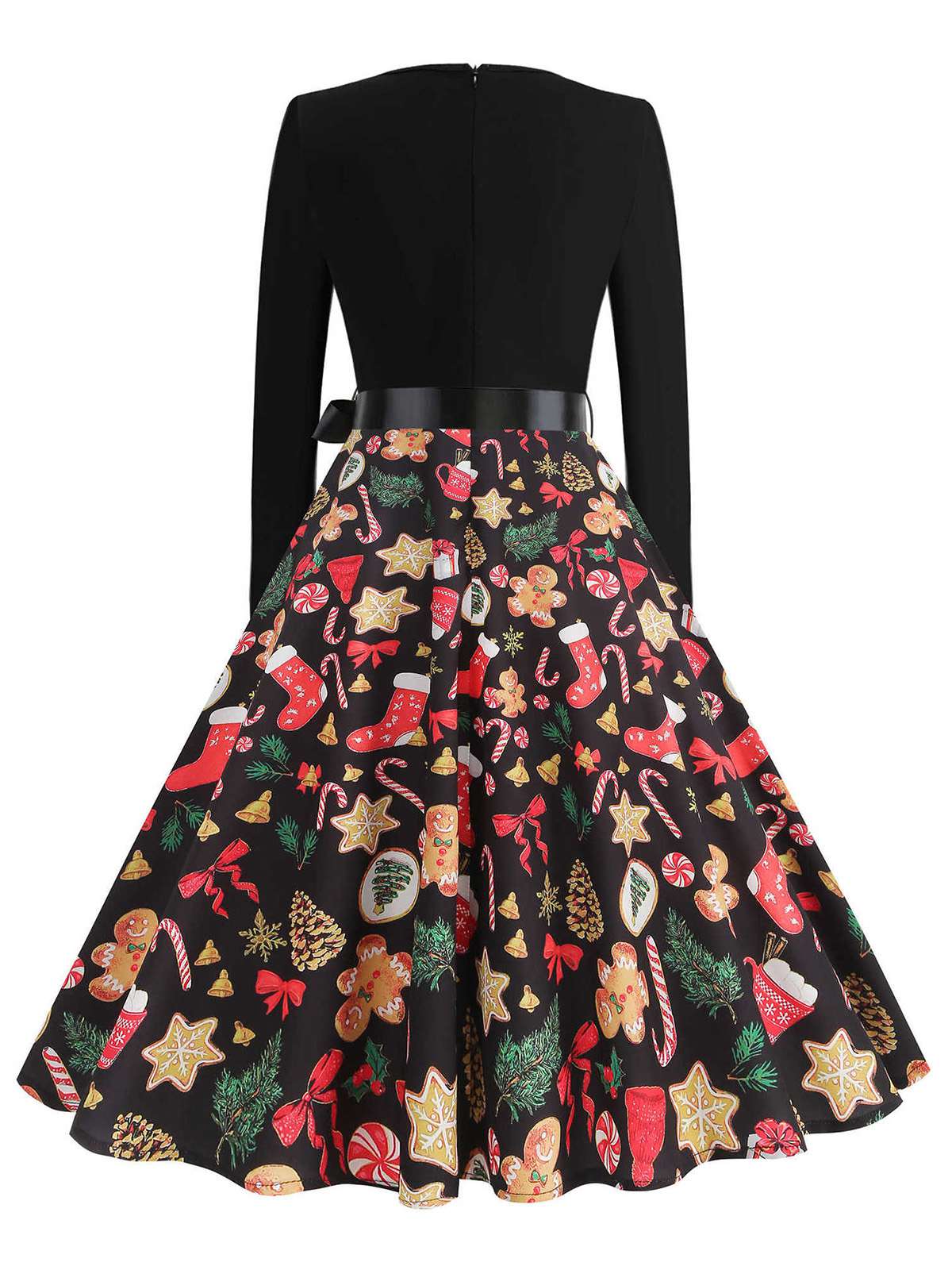 Black 1950s Christmas Gingerbread & Candy Cane Dress - Image 3