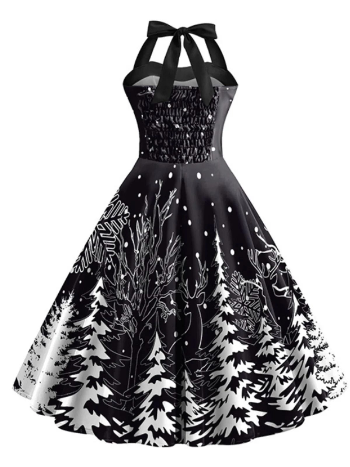 Black 1950s Christmas Halter Swing Dress - Image 3