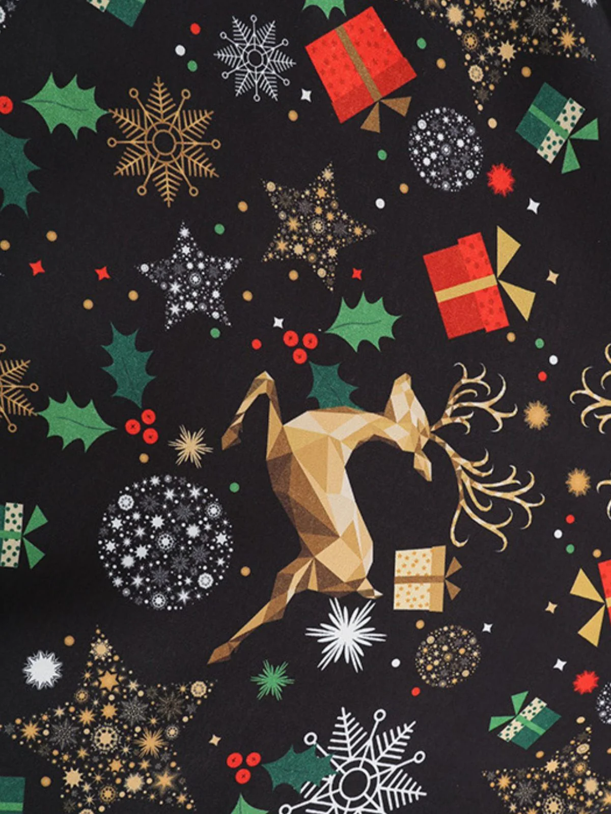Black 1950s Christmas Print Petal Collar Belted Dress - Image 4