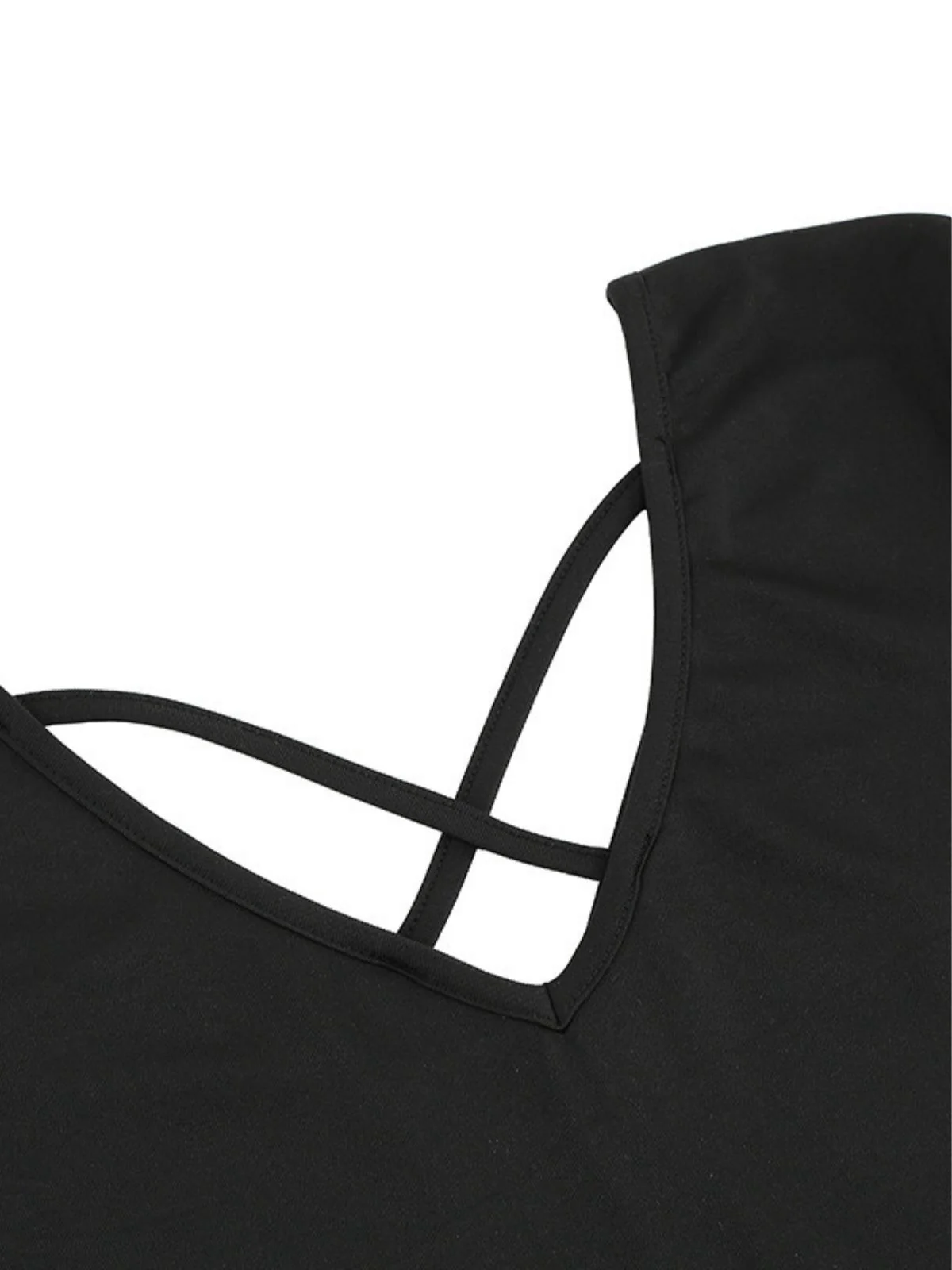 Black 1950s Christmas Print V-Neck Cross Back Dress - Image 5