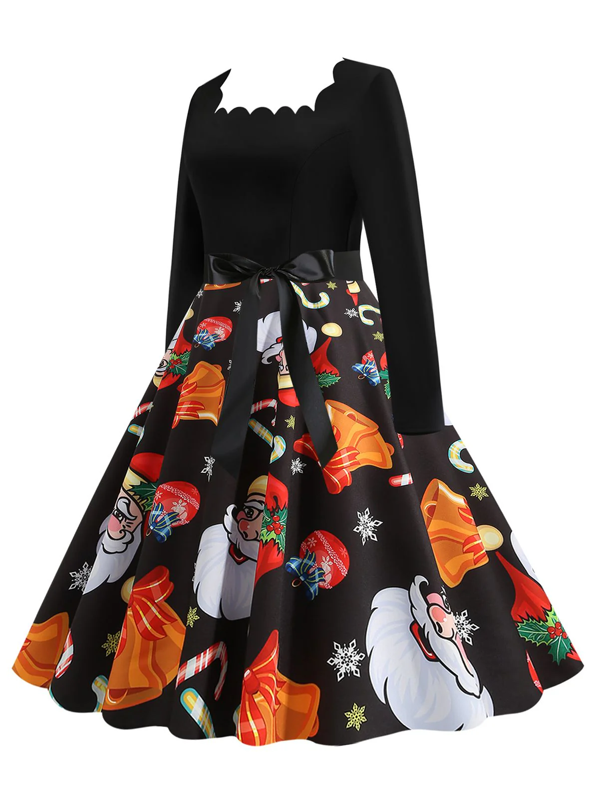 Black 1950s Christmas Santa Belted Dress - Image 2
