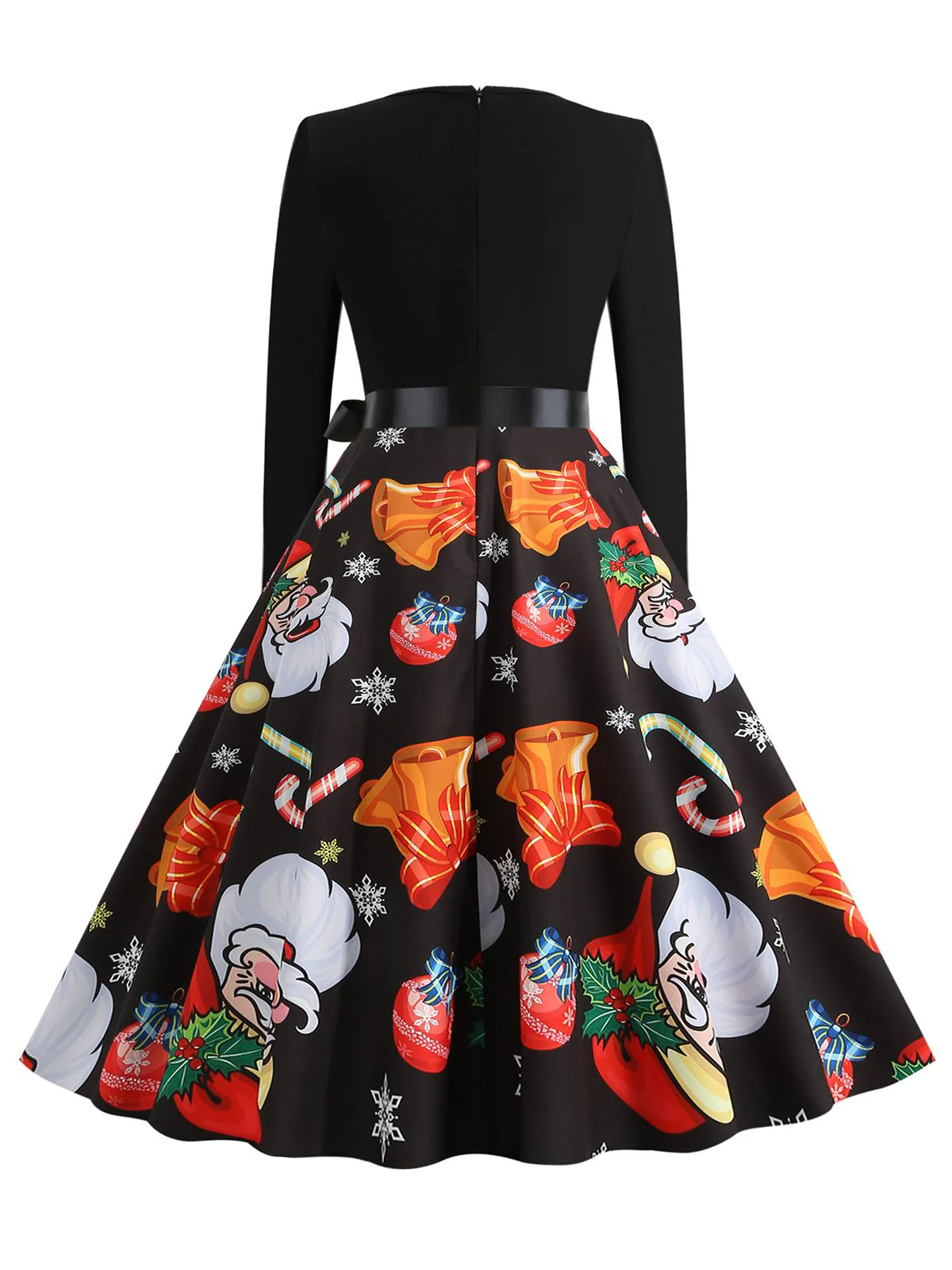 Black 1950s Christmas Santa Belted Dress - Image 3