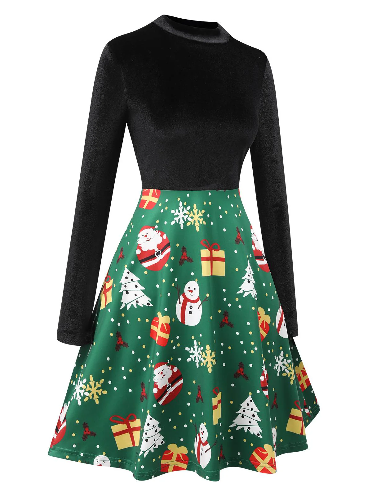 Black 1950s Christmas Stand Collar Velvet Dress - Image 2
