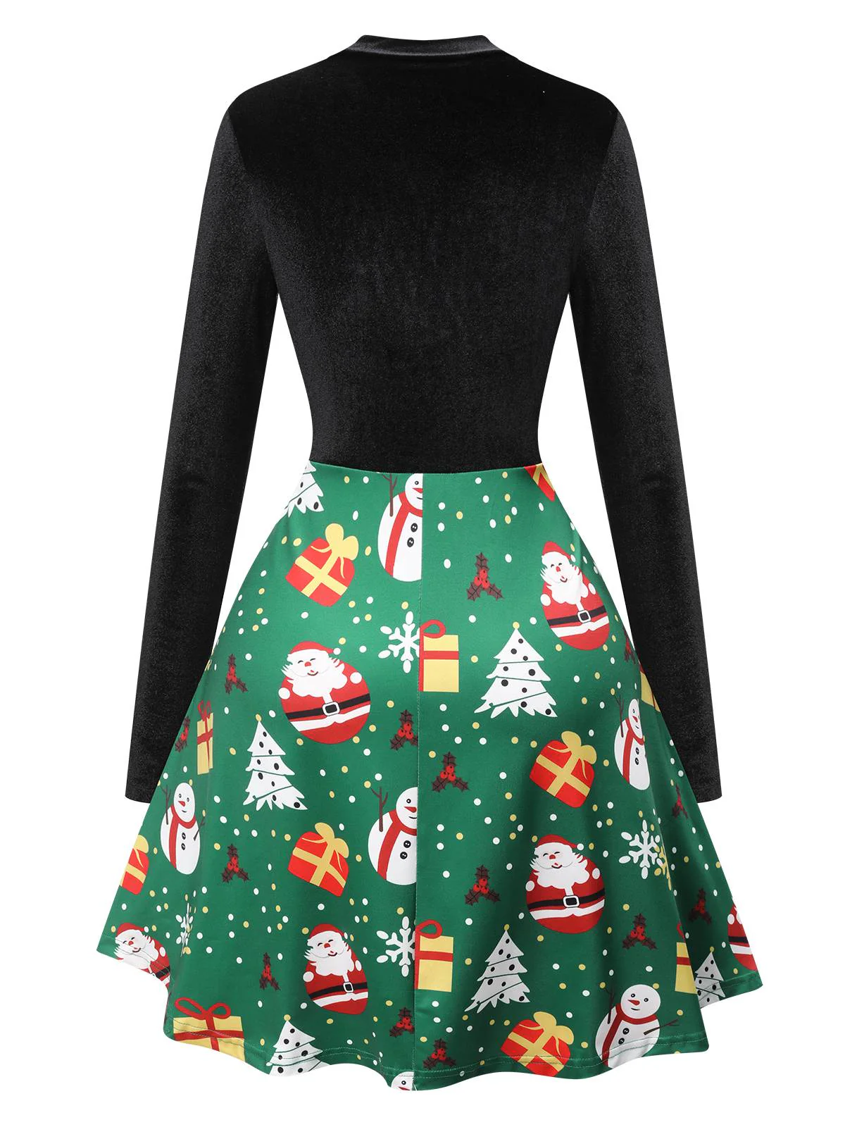 Black 1950s Christmas Stand Collar Velvet Dress - Image 3