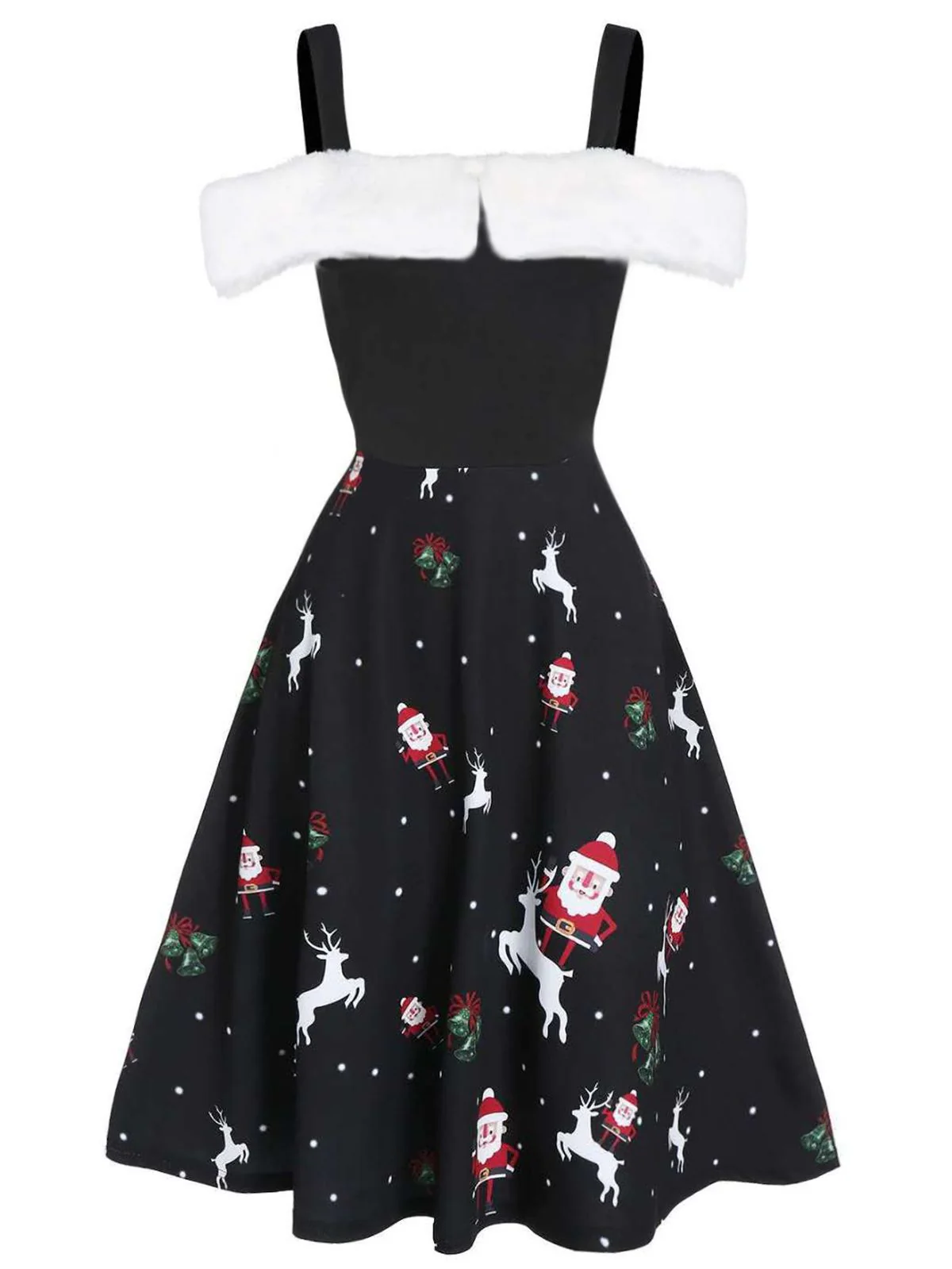 Black 1950s Cold Shoulder Swing Dress - Image 2