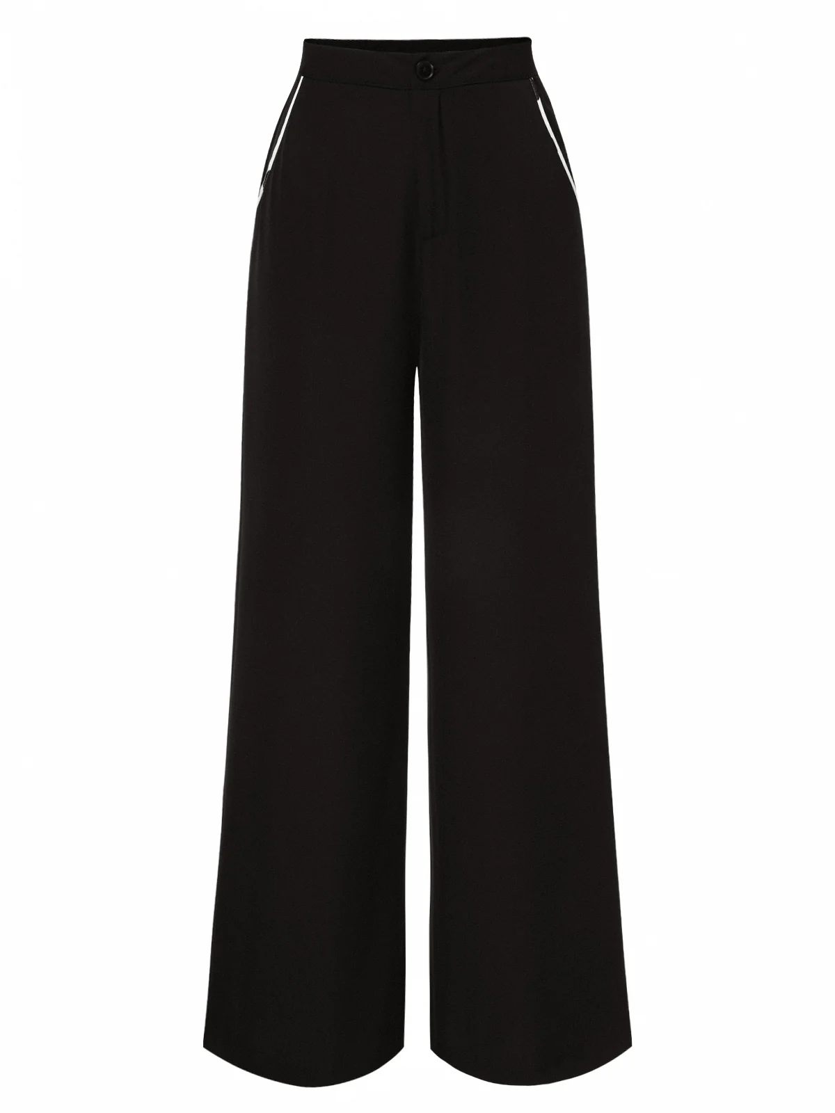 Black 1950s Contrast Trim Straight-Leg Pants - Image 2
