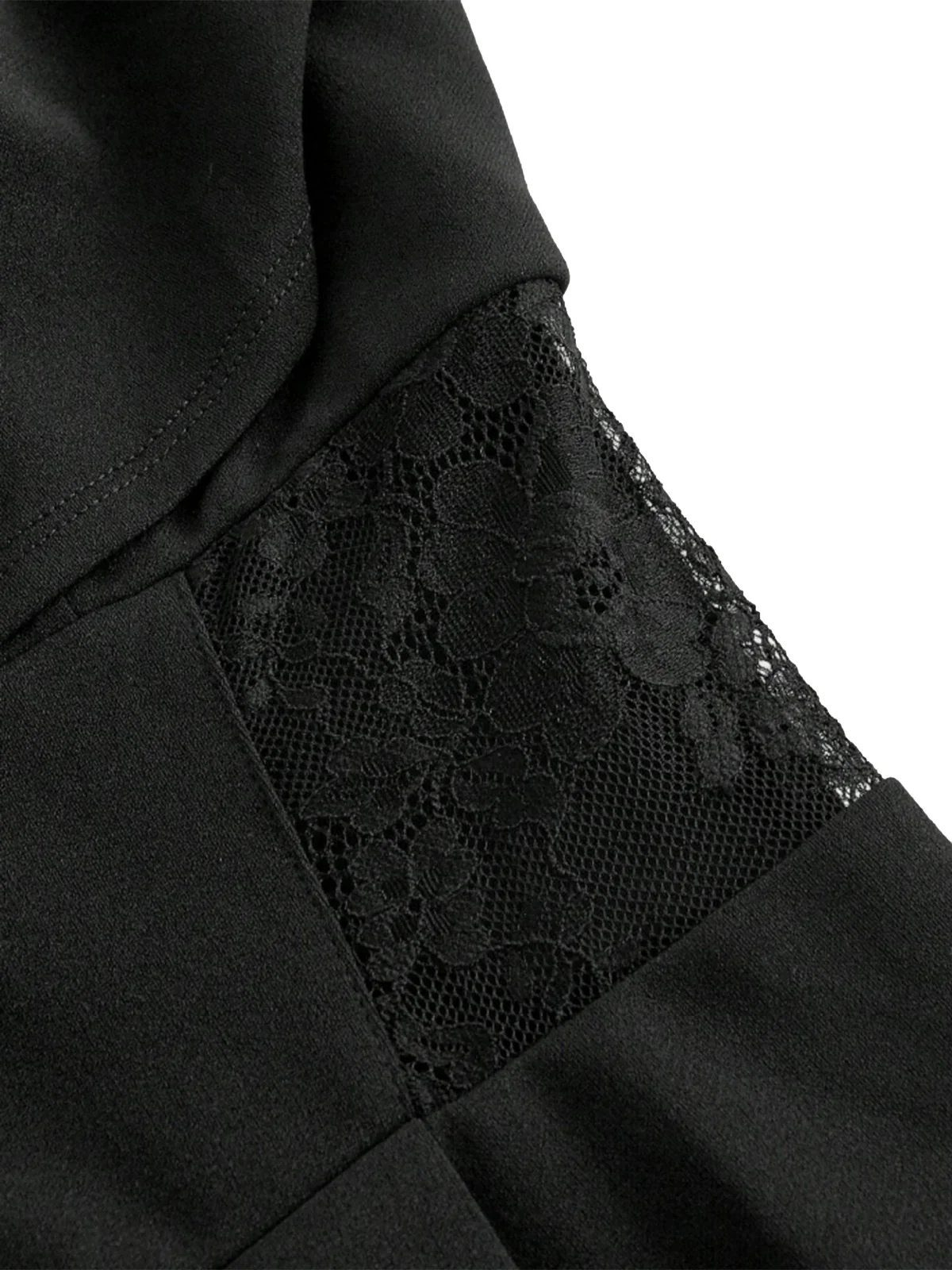 Black 1950s Cowl Neck Sheer Lace Patchwork Solid Jumpsuit - Image 4