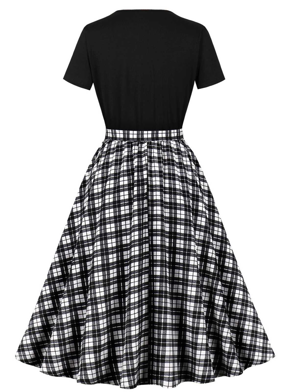 Black 1950s Crew Neck Patchwork Swing Dress - Image 5