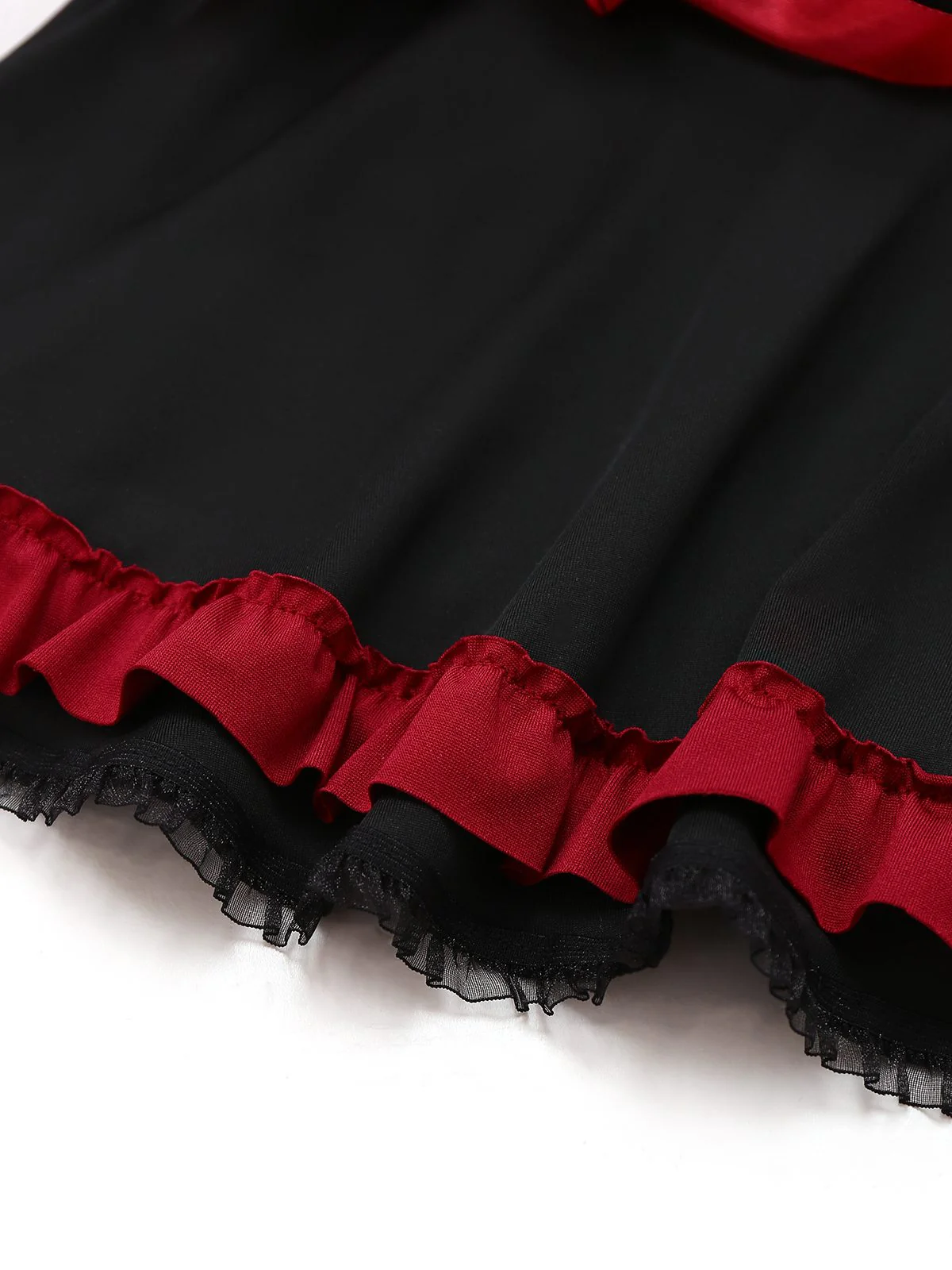Black 1950s Cross Contrast Ruffle Hem Nightdress - Image 3