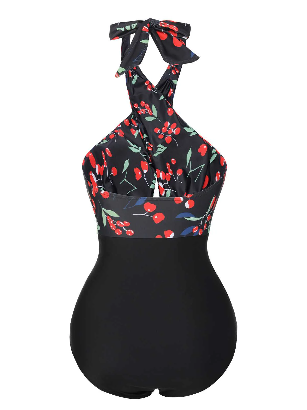 Black 1950s Cross Halter Cherry Swimsuit - Image 4