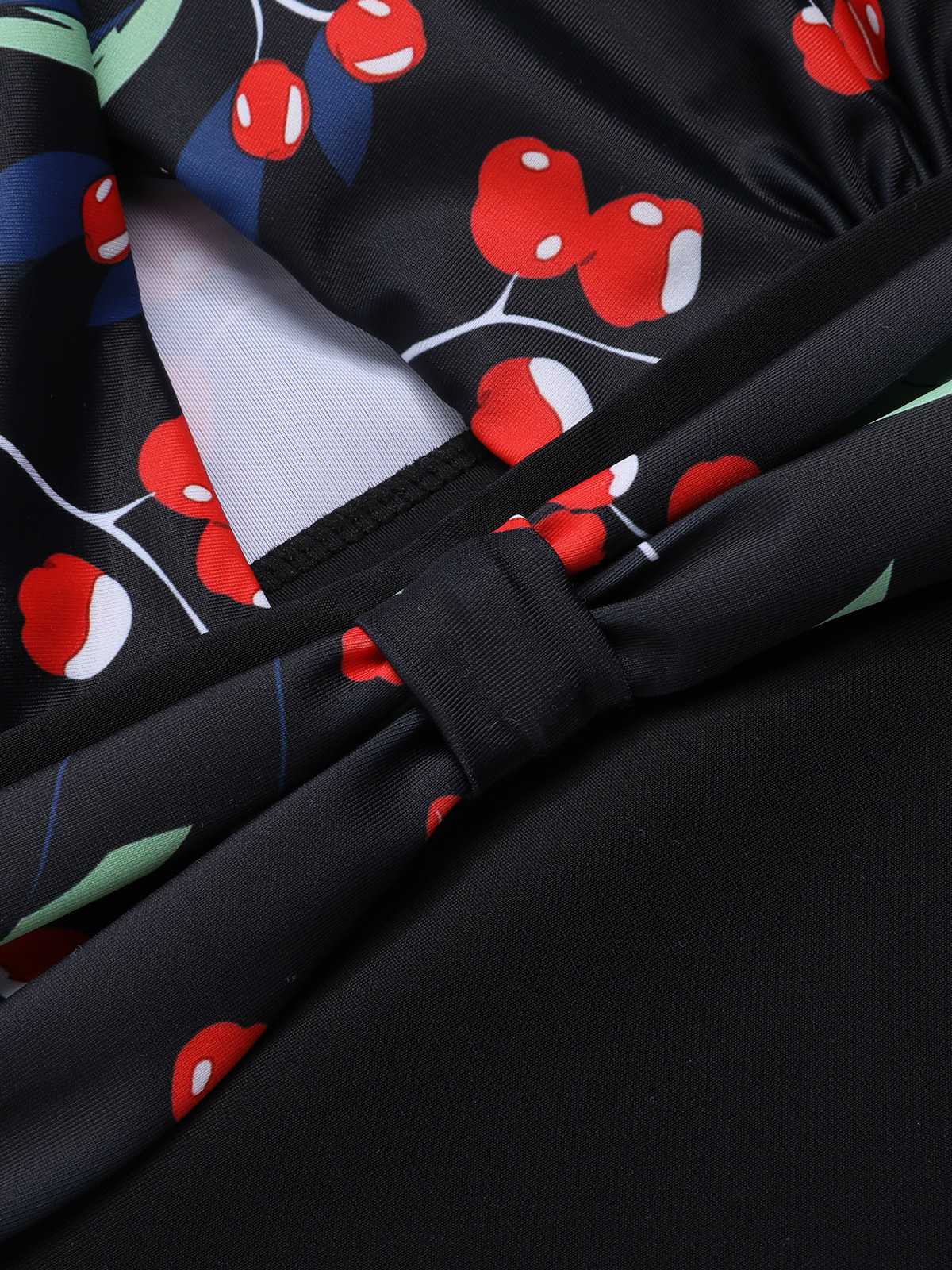 Black 1950s Cross Halter Cherry Swimsuit - Image 5