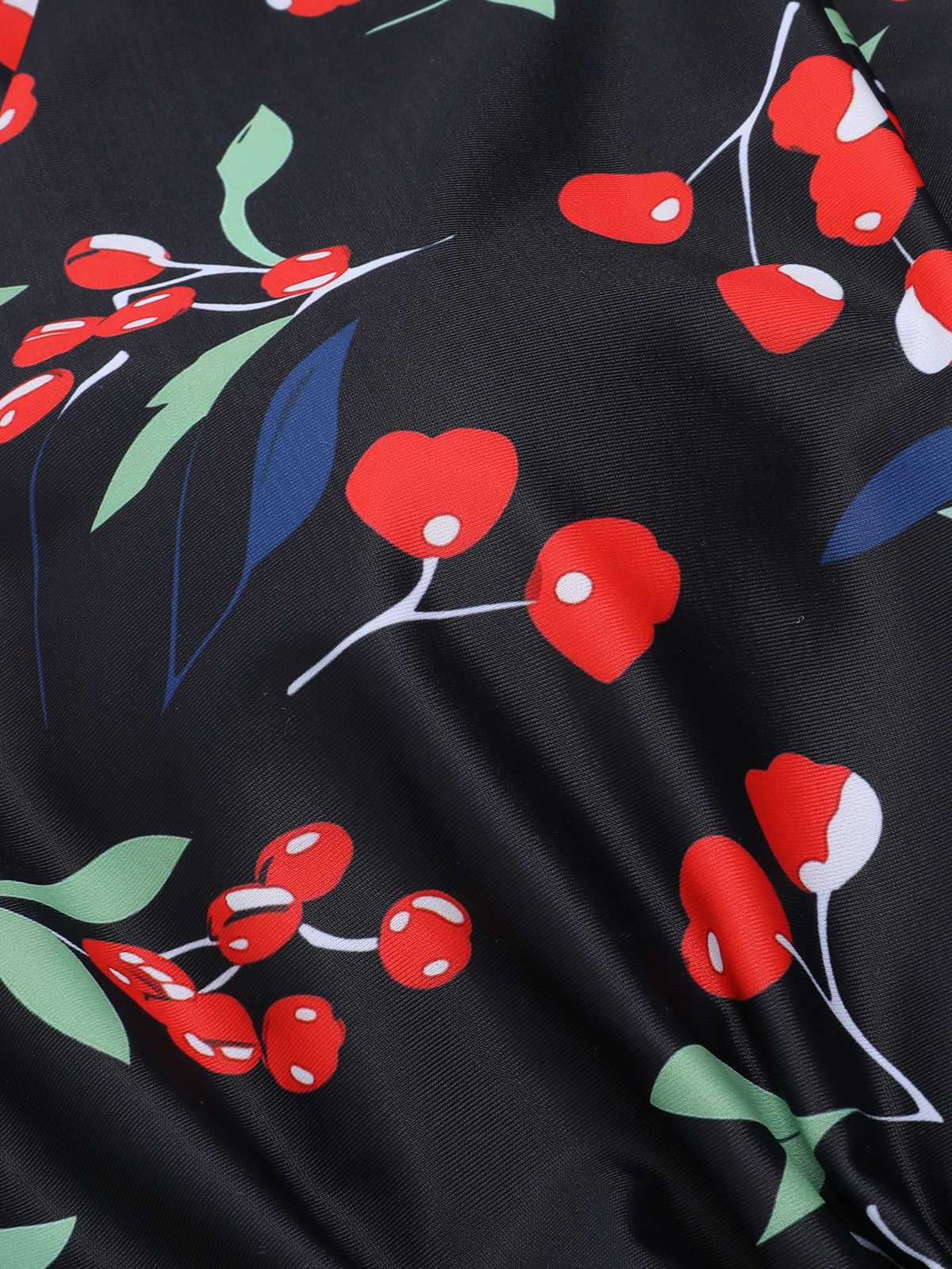 Black 1950s Cross Halter Cherry Swimsuit - Image 6
