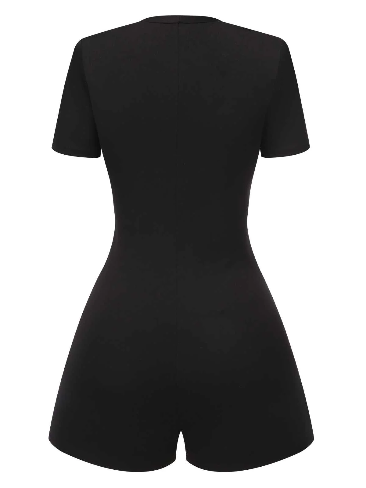 Black 1950s Cut-Out Buttoned Solid Romper - Image 2