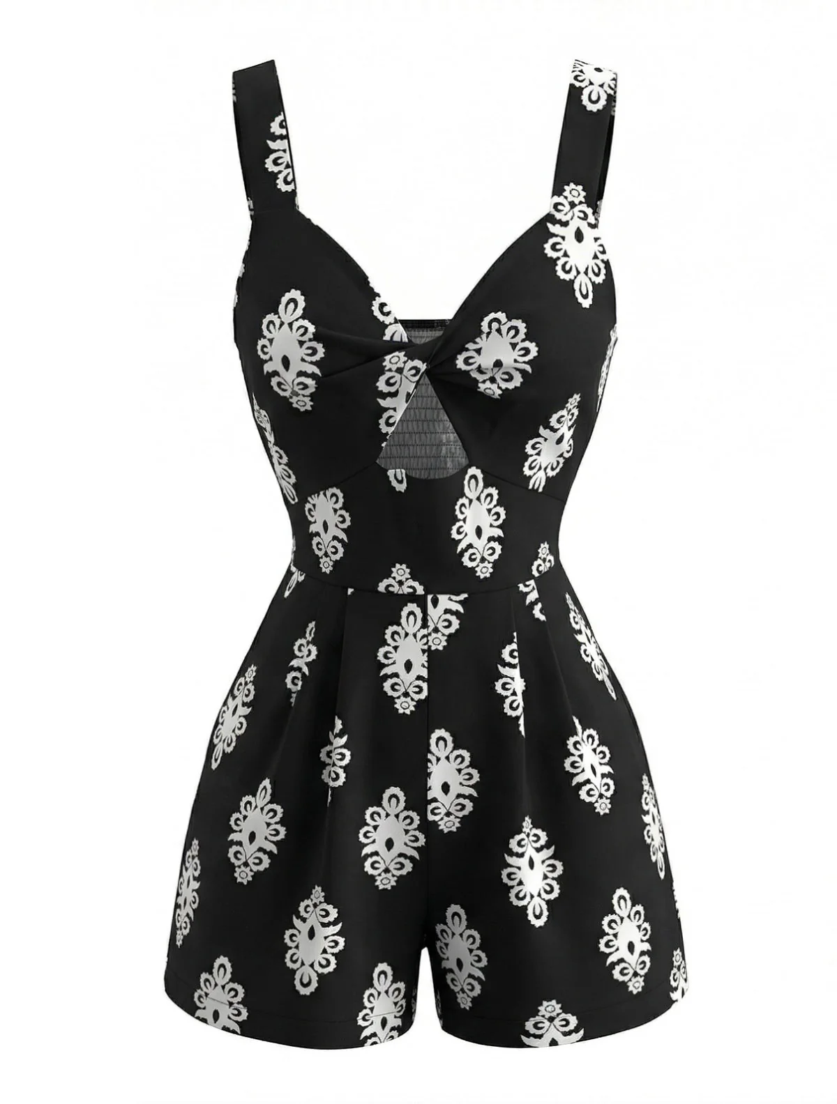 Black 1950s Cutout Twist-Front Romper - Image 2