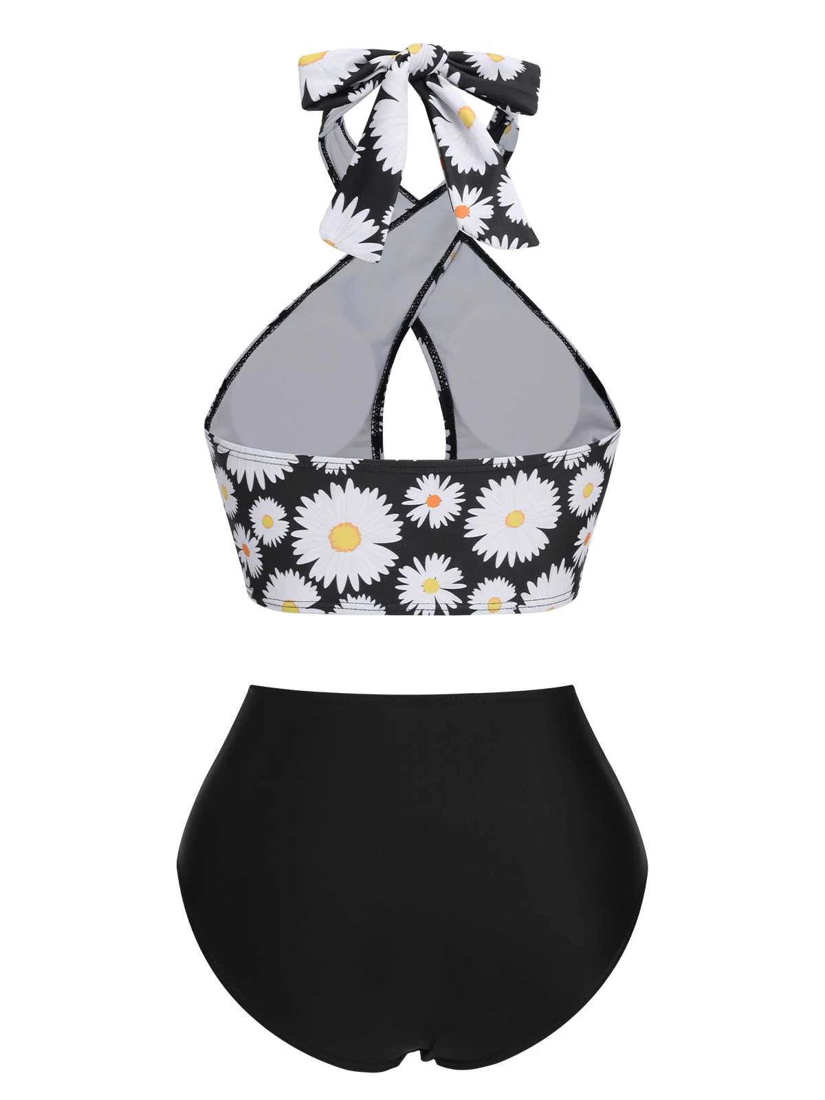 Black 1950s Daisy Cross Strap Swimsuit - Image 4