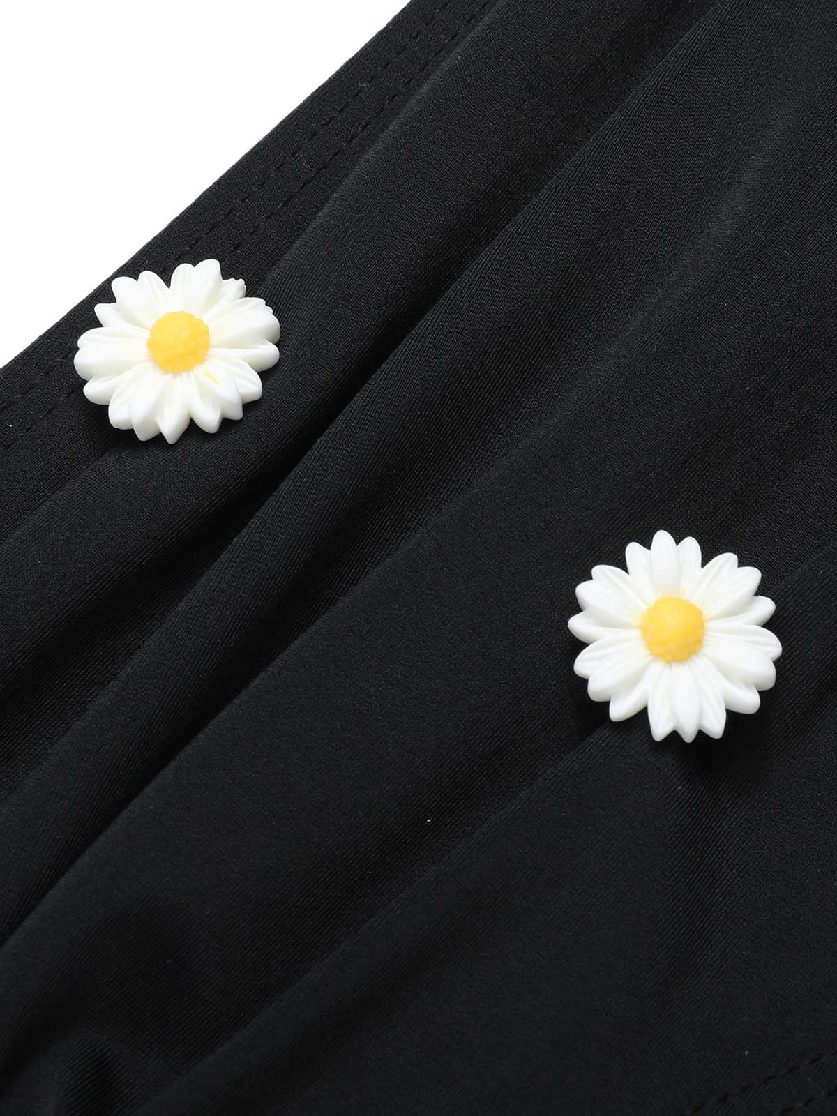 Black 1950s Daisy Cross Strap Swimsuit - Image 6