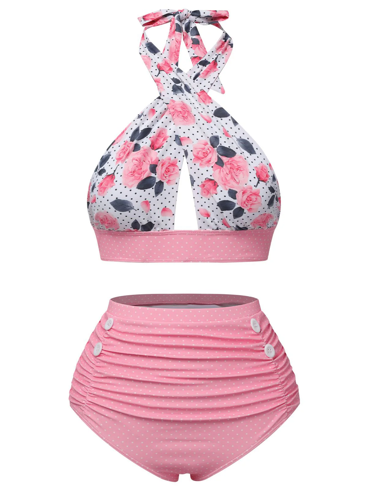 Black 1950s Daisy Cross Strap Swimsuit - Image 8