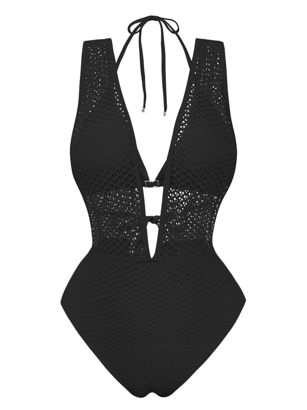 1950s Deep V-Neck Crochet Mesh Halter Swimsuit Set - Image 9