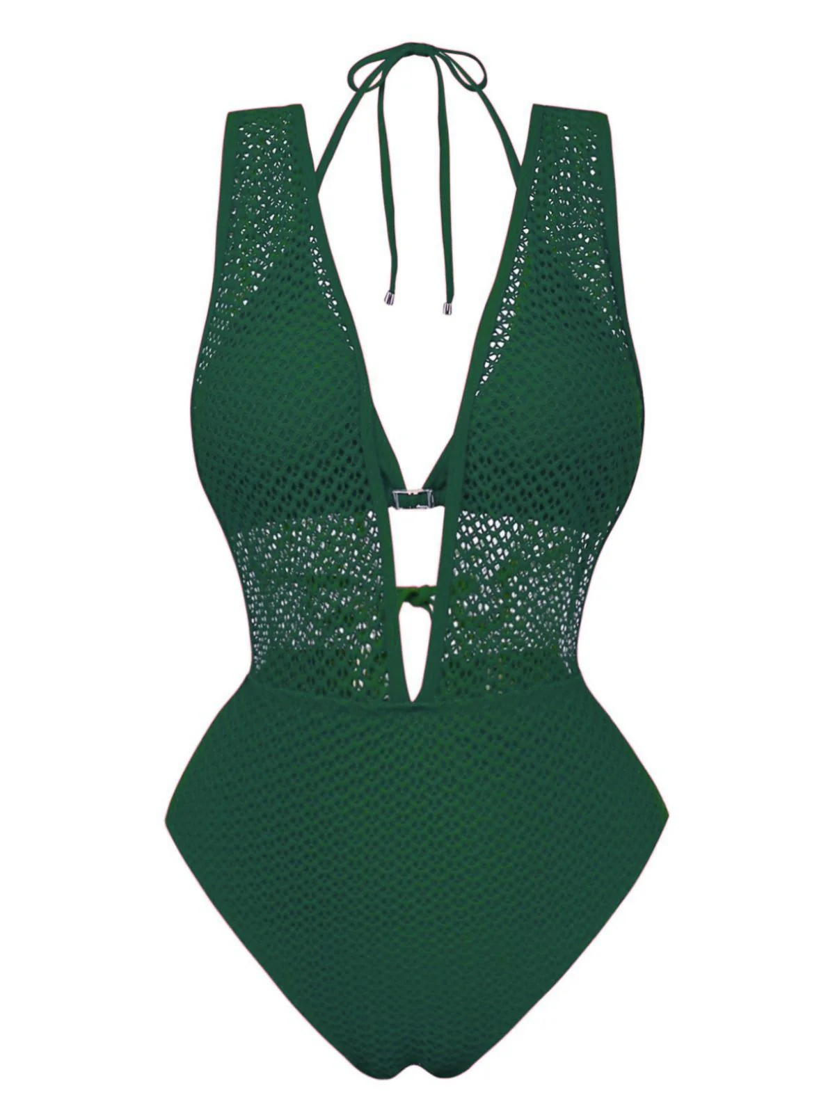 1950s Deep V-Neck Crochet Mesh Halter Swimsuit Set - Image 12