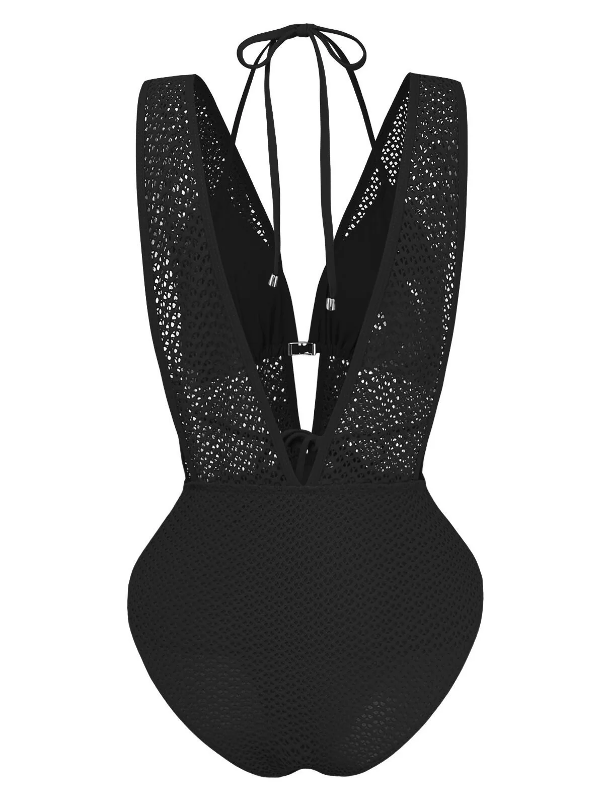 1950s Deep V-Neck Crochet Mesh Halter Swimsuit Set - Image 10