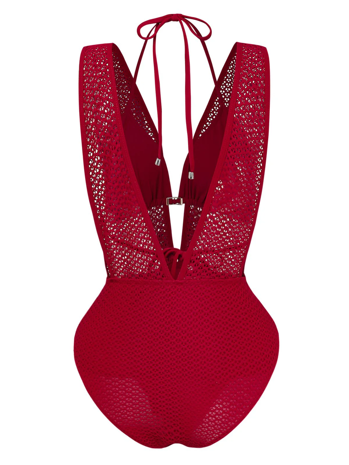 1950s Deep V-Neck Crochet Mesh Halter Swimsuit Set - Image 3