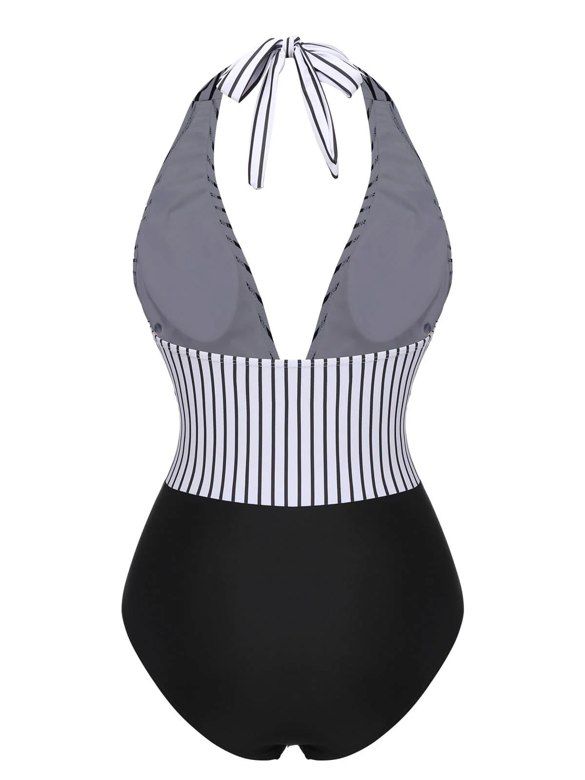 Black 1950s Deep V-Neck Stripe Swimsuit - Image 3