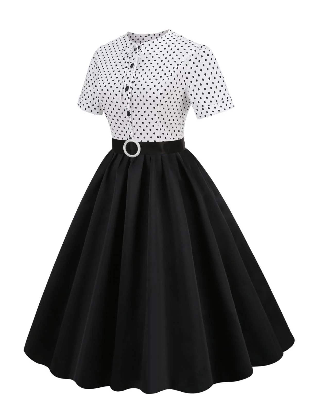 Black 1950s Dots Patchwork Dress - Image 2