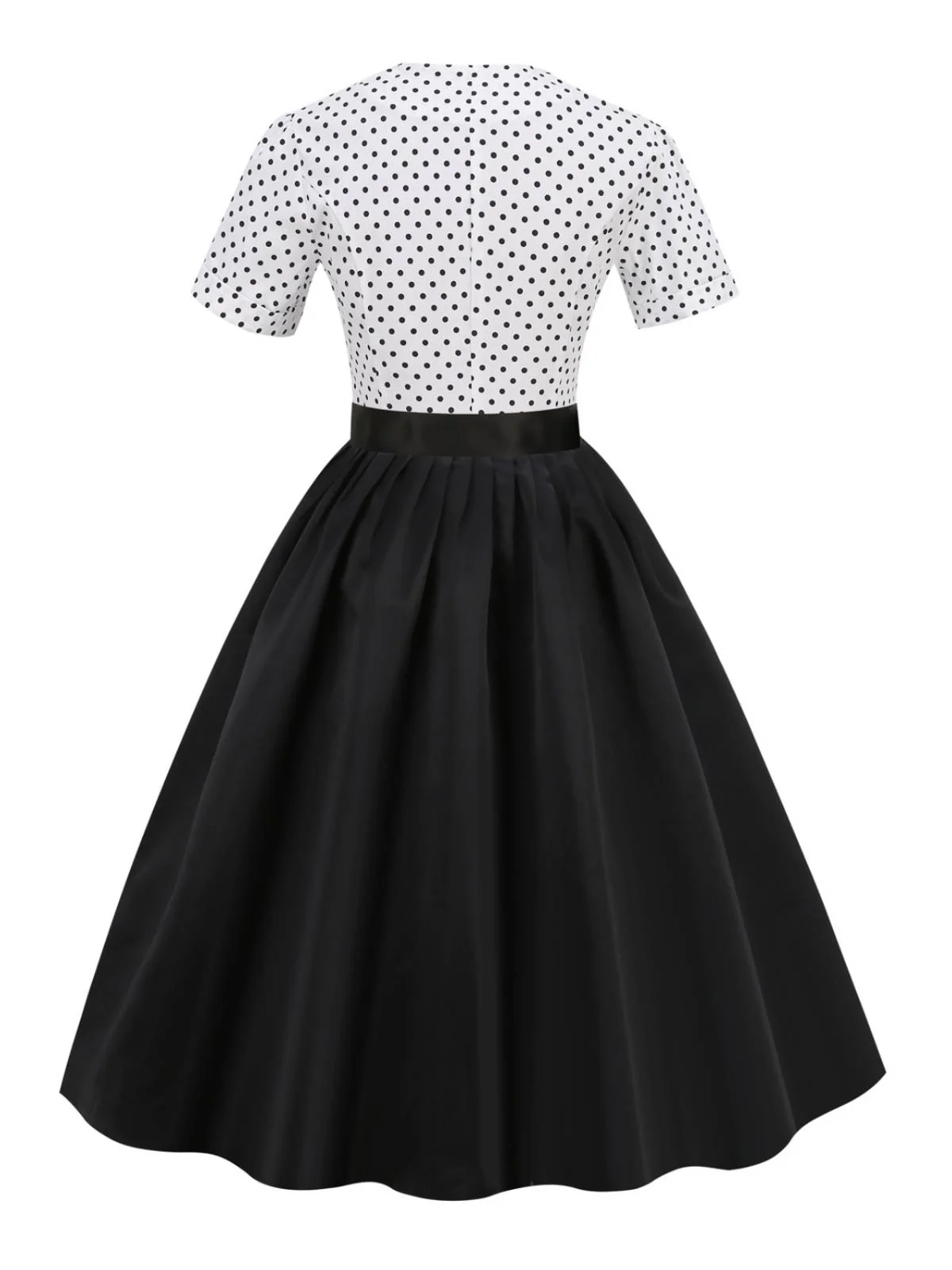 Black 1950s Dots Patchwork Dress - Image 3