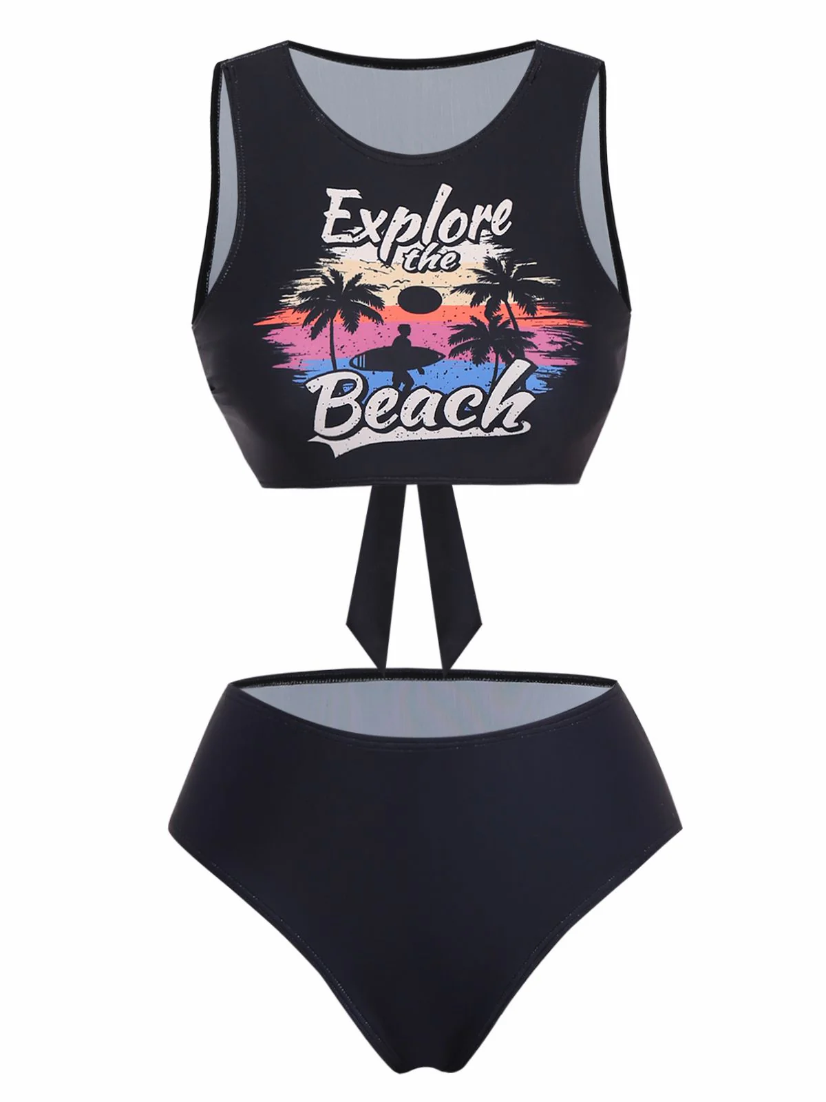 Black 1950s Explore The Beach Tankini Set - Image 2