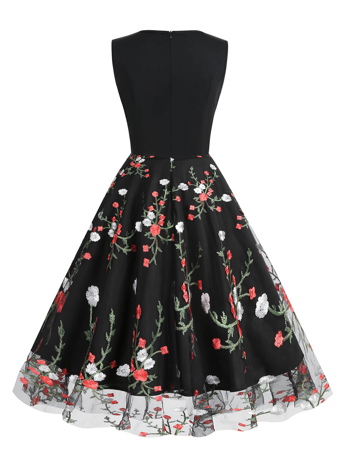 Black 1950s Floral Embroidered Patchwork Dress - Image 4