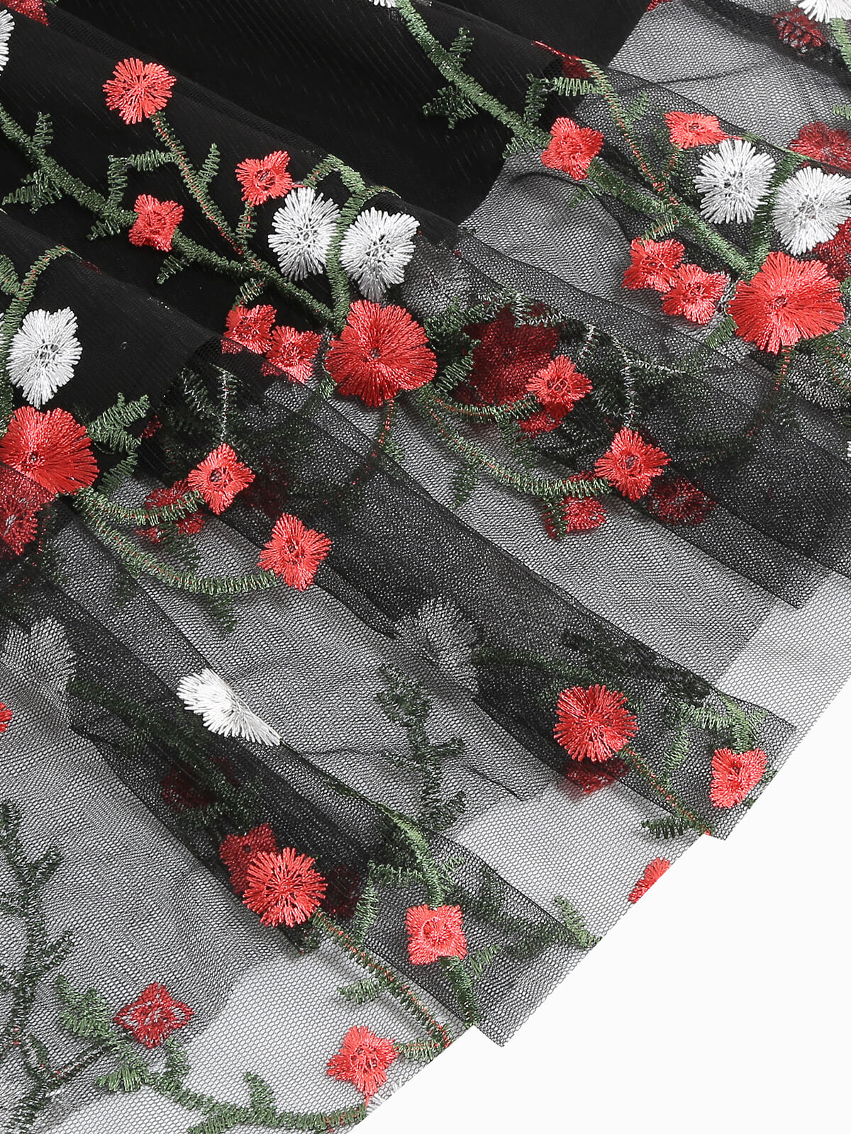 Black 1950s Floral Embroidered Patchwork Dress - Image 7