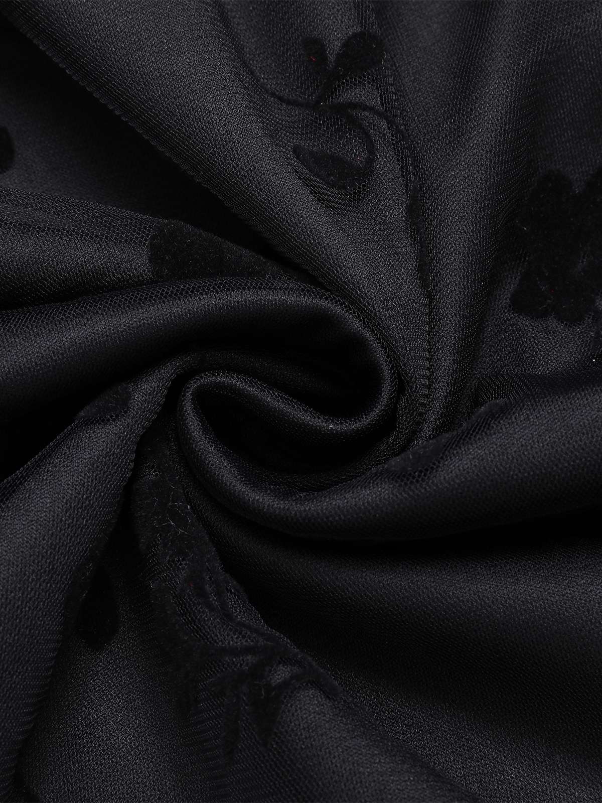 Black 1950s Floral Mesh Patchwork Dress - Image 4