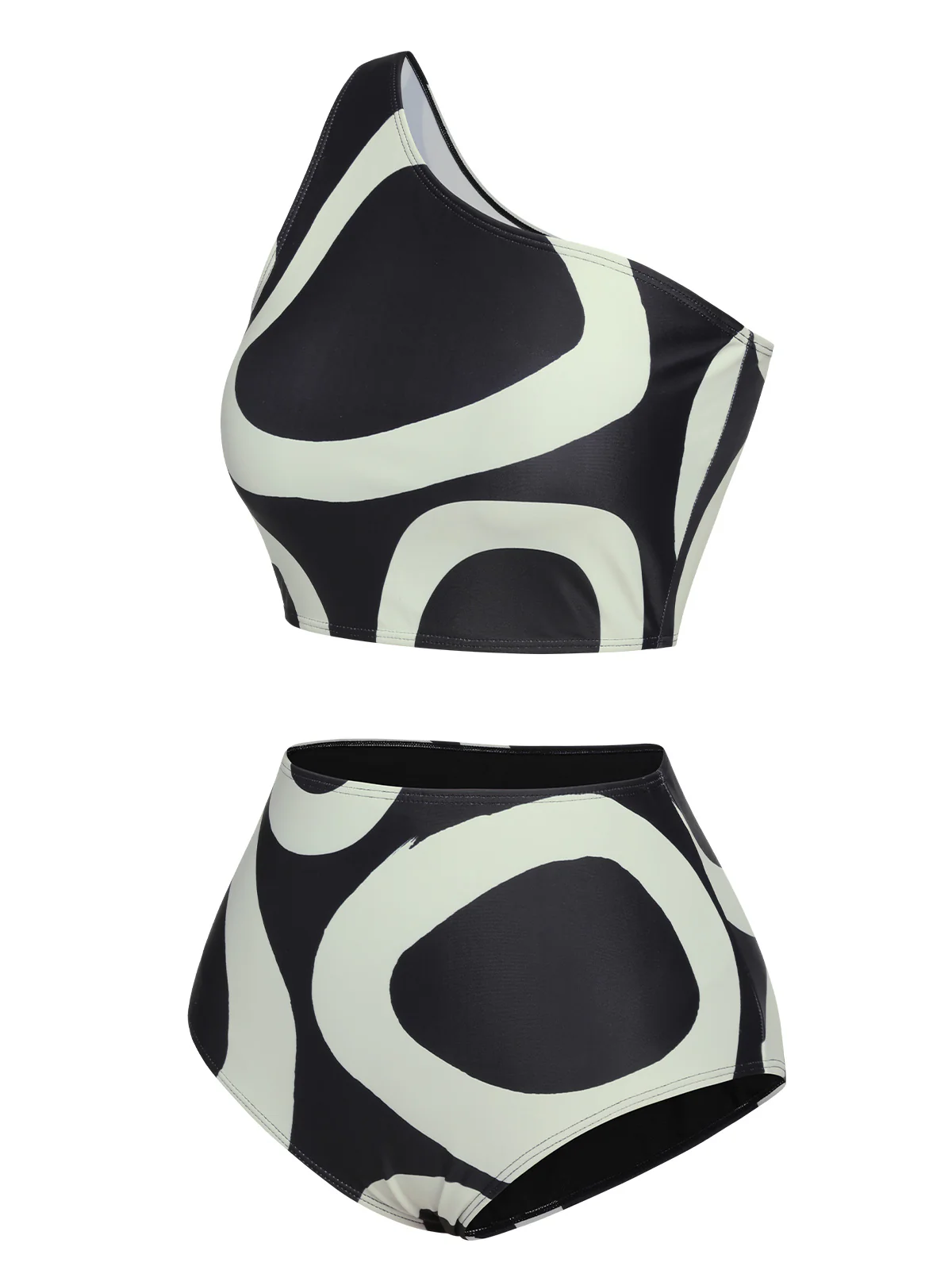 Black 1950s Geometric One-Shoulder Swimsuit - Image 2
