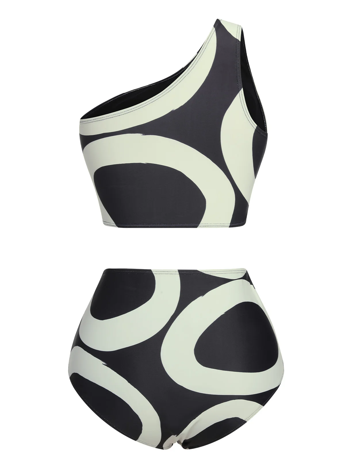 Black 1950s Geometric One-Shoulder Swimsuit - Image 3