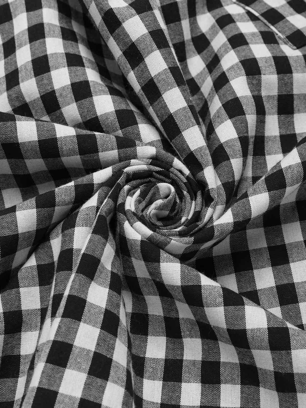 Black 1950s Gingham Plaid Lace Trim Belted Dress - Image 9