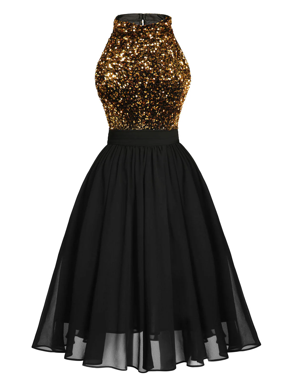 Black 1950s Gold Glitter Patchwork Dress - Image 6