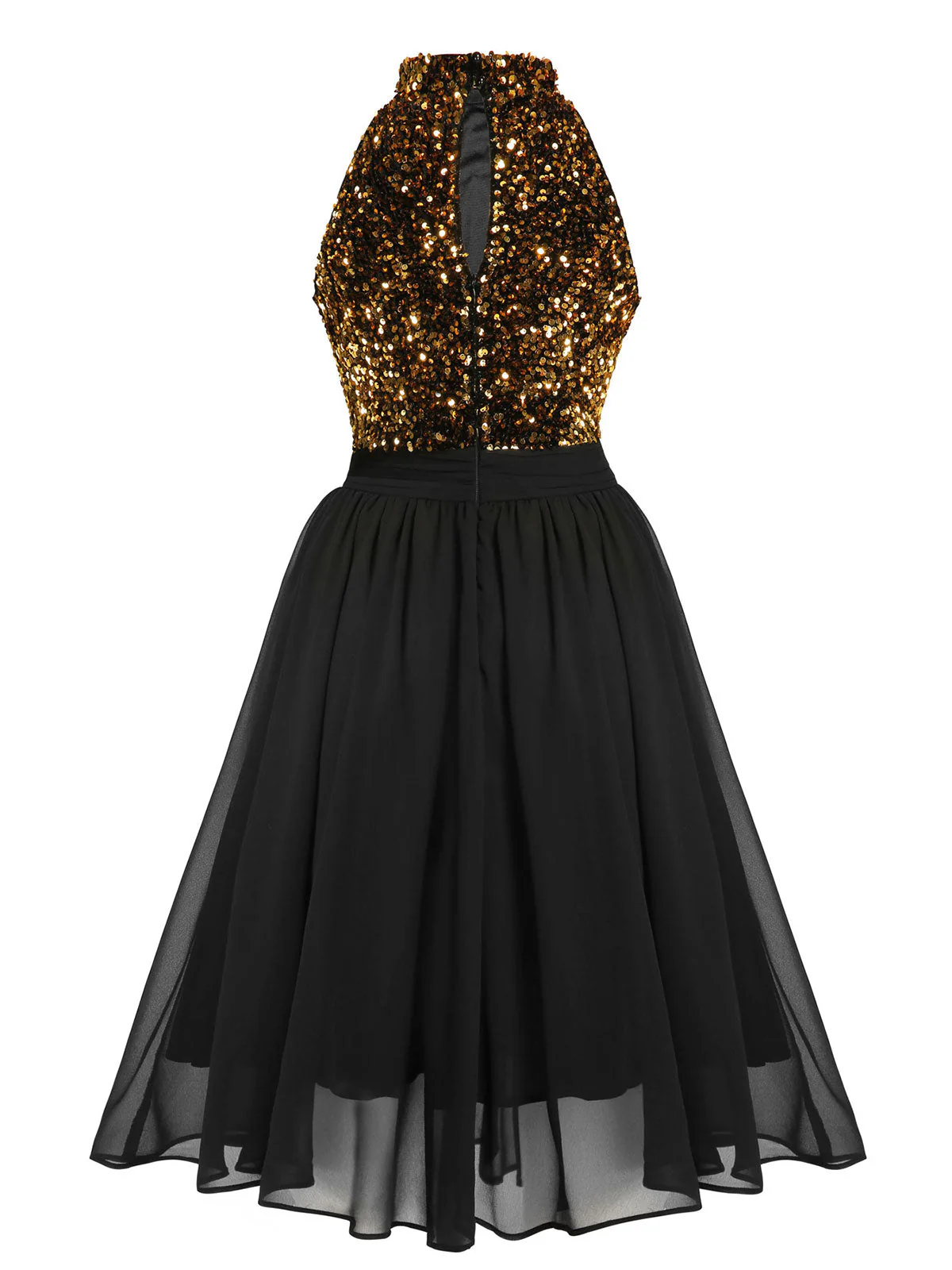 Black 1950s Gold Glitter Patchwork Dress - Image 8