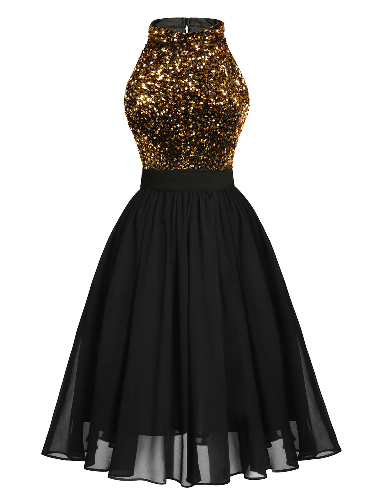 Black 1950s Gold Glitter Patchwork Dress - Image 4