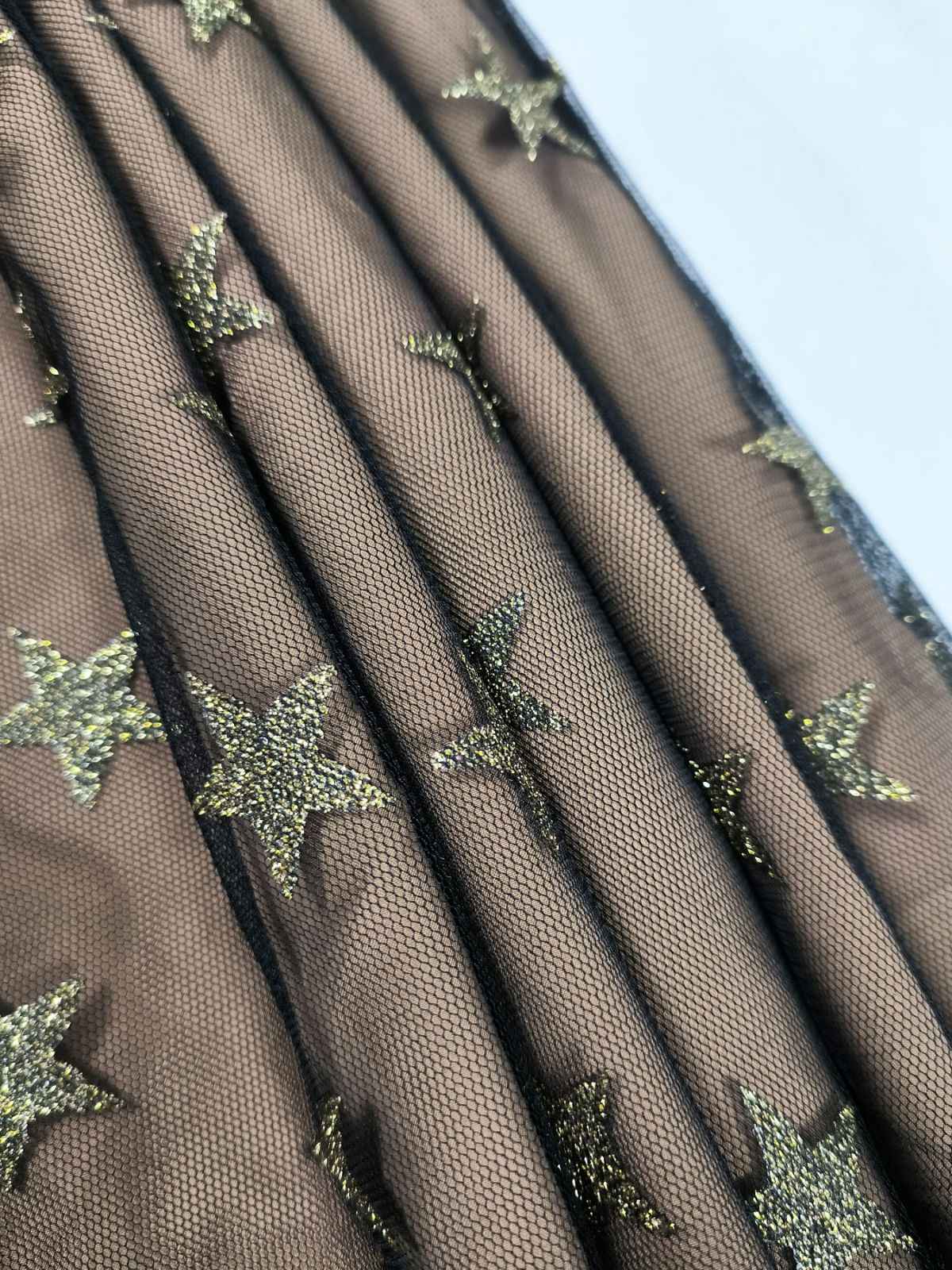 Black 1950s Gold Star Sequined Mesh Ruched Dress - Image 4