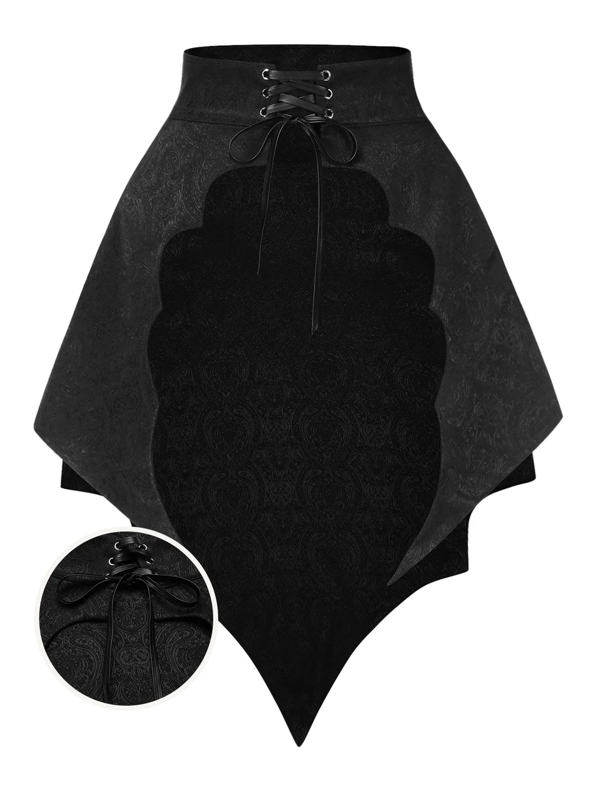 Black 1950s Gothic Bat Jacquard High-Low Hem Cover-Up - Image 3