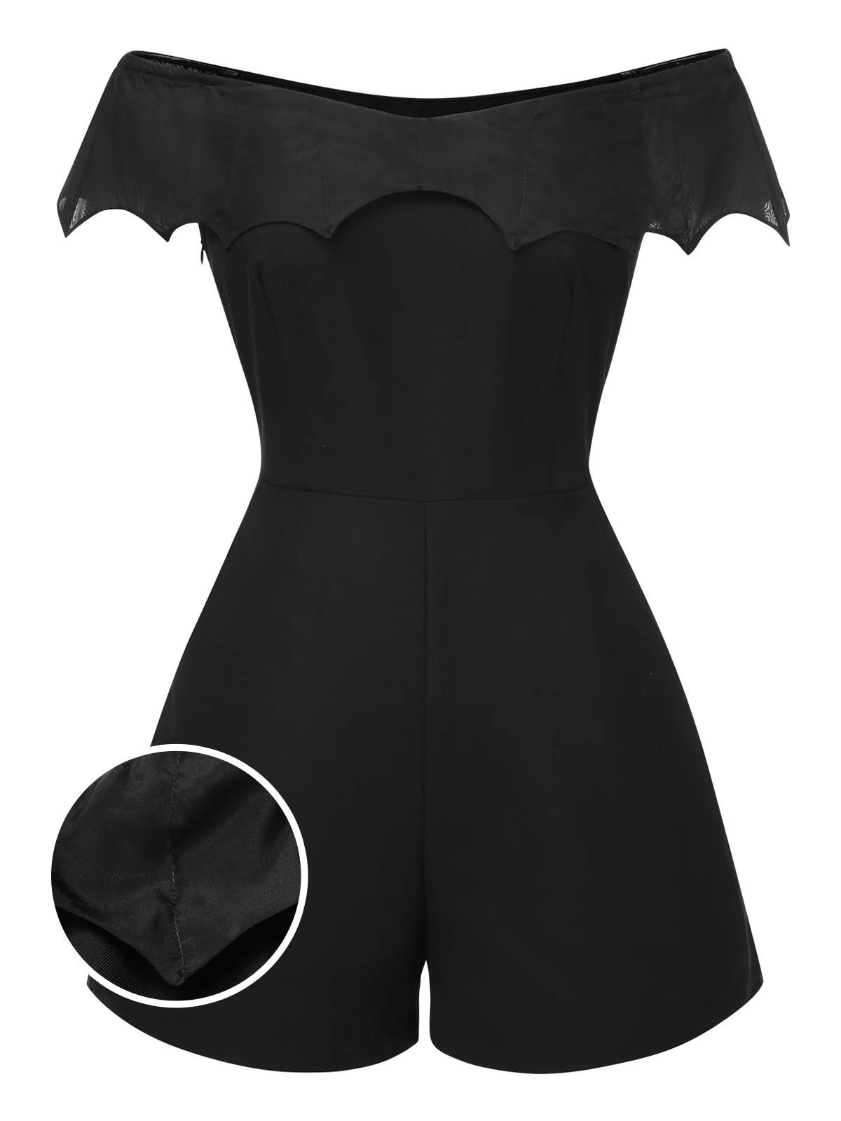 Black 1950s Gothic Bat Off-Shoulder Mesh Romper - Image 3