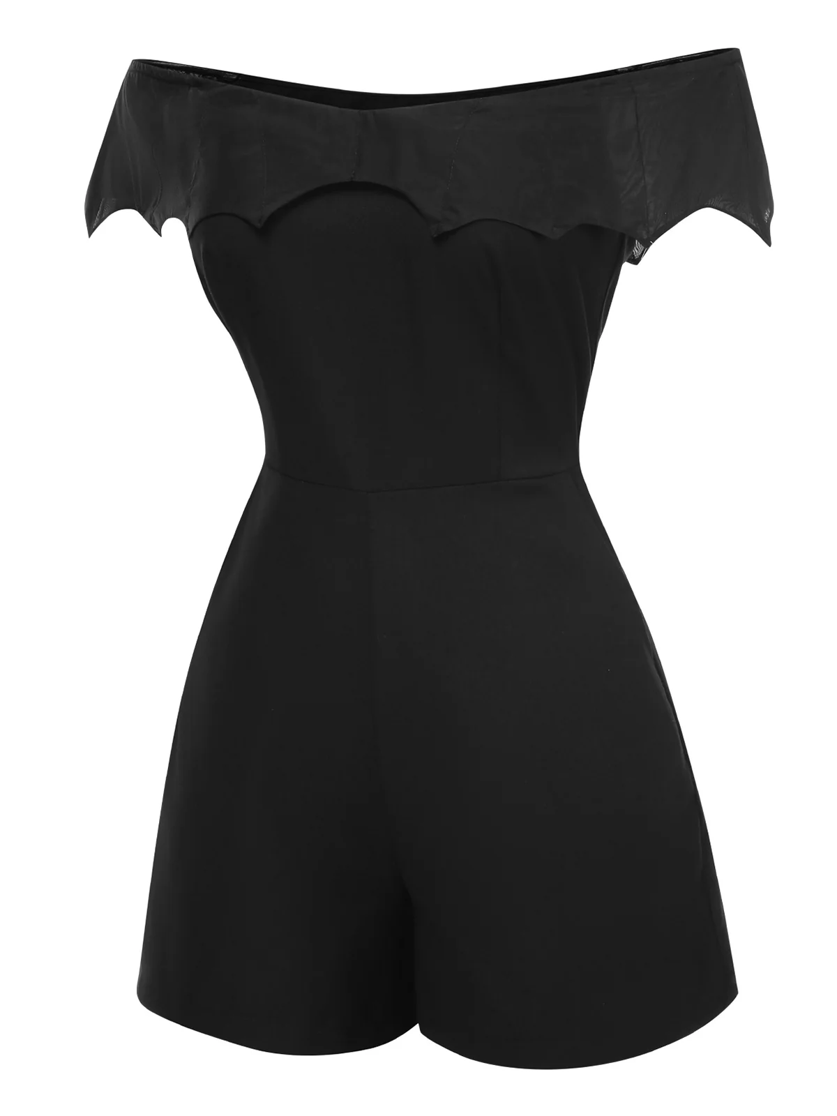 Black 1950s Gothic Bat Off-Shoulder Mesh Romper - Image 5